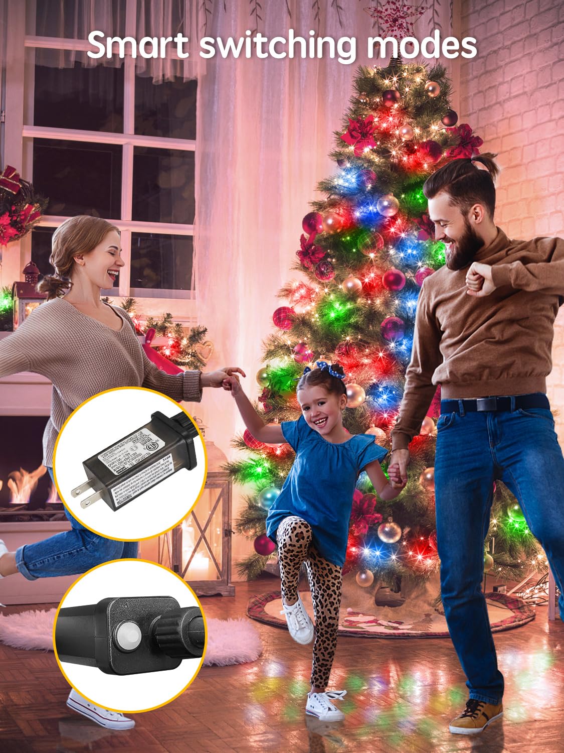 Acan 115FT 300 LED Christmas Lights, Warm White & Multicolor Color Changing, Waterproof, Remote Control, Model DRCR100