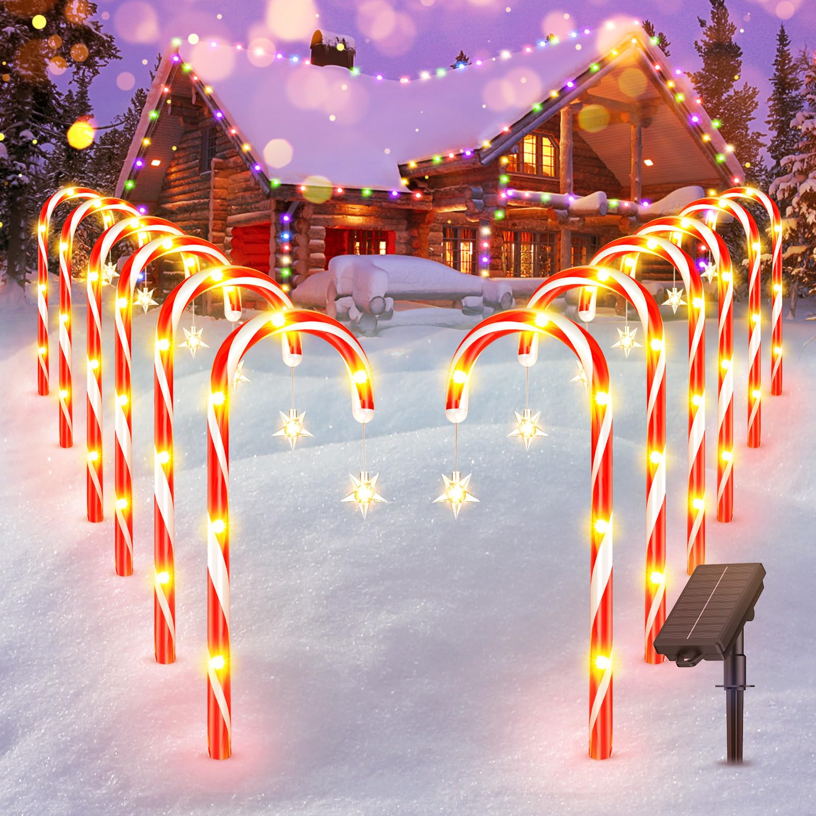 Ahaorigin Solar Candy Cane Lights, 12 Pack, 72 LED, Waterproof, Red and White, Model SZ-C002, 10 Modes for Outdoor Christmas Decorations