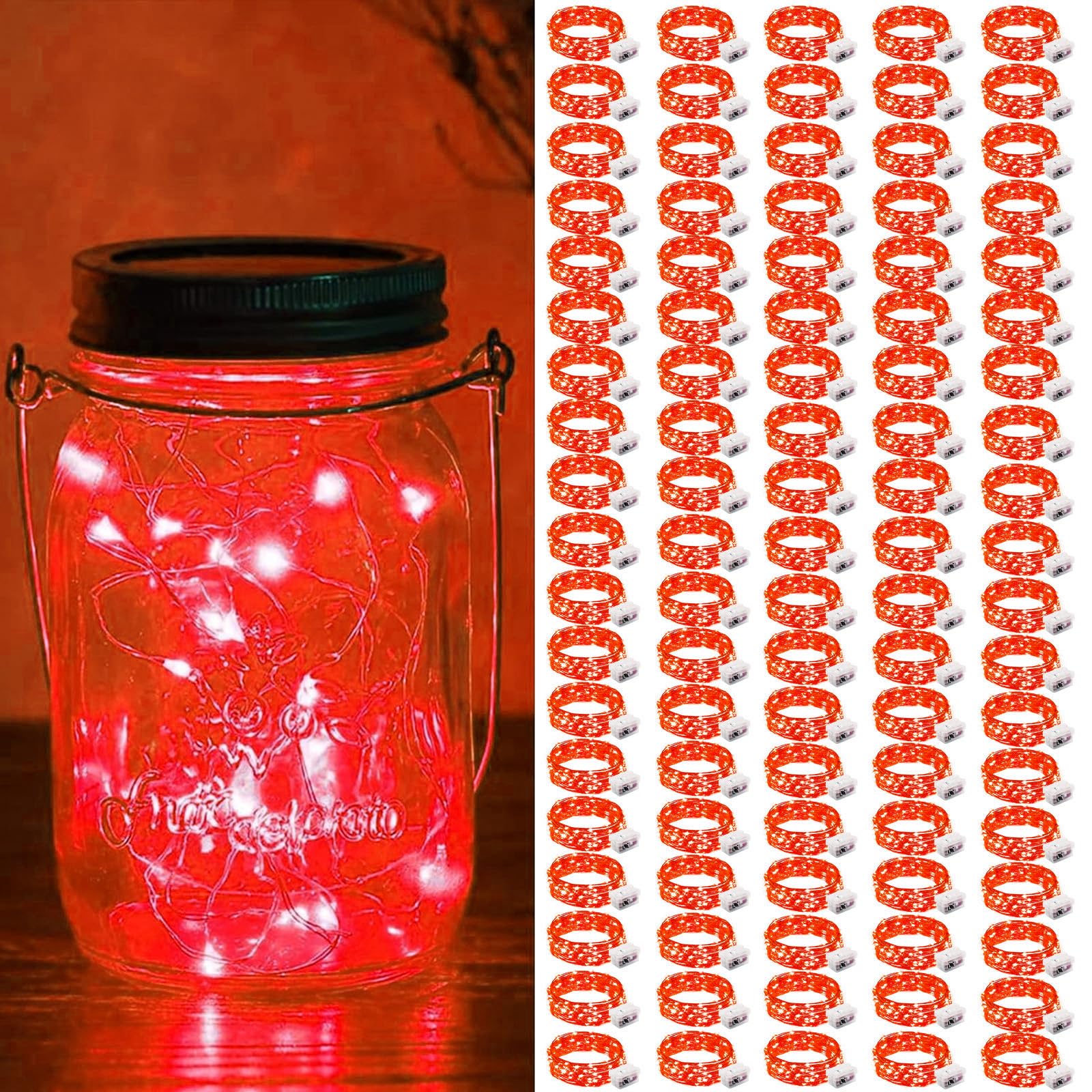 Zgwj 100 Pack Fairy Lights Battery Operated  7Ft 20 Mini Led Fairy String Lights Silver Wire 3 Modes For Diy  Parties  Wedding  Bedroom  Halloween Christmas Decoration Red