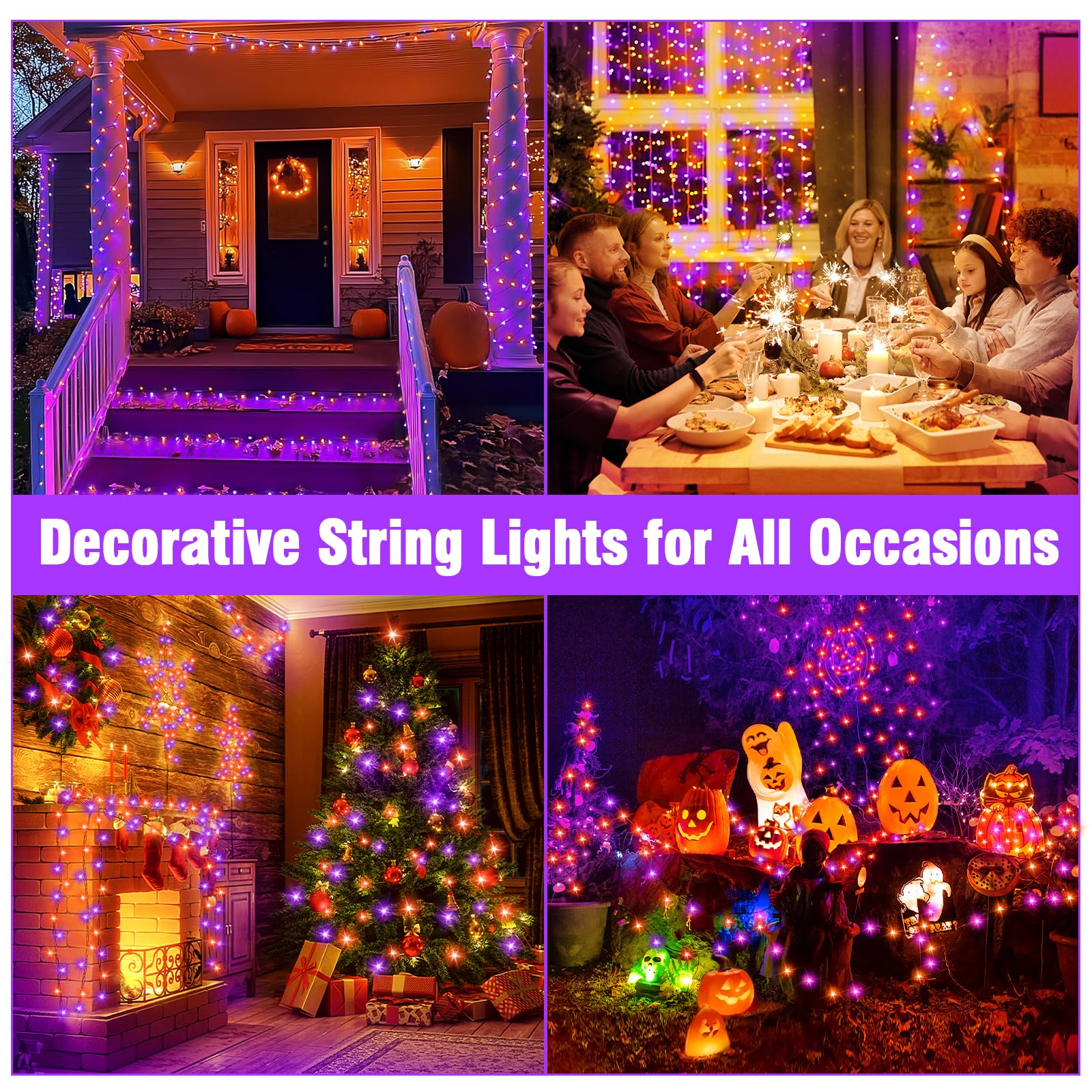 Nisocy 200 Led String Lights Outdoor Waterproof - Purple Orange Fairy Lights With Plug  Connectable Christmas Tree Lights For Patio  Garden  Bedroom  Wedding  Party  Decor (66Ft)