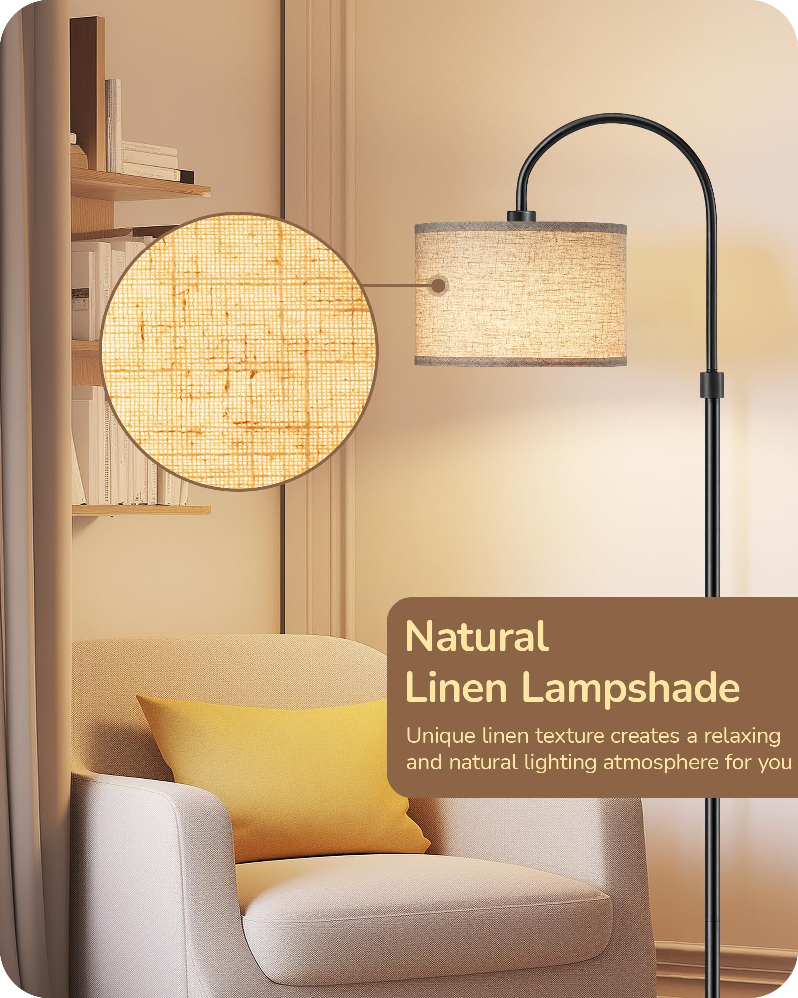 Edishine Dimmable Floor Lamp With Remote Control, Modern Arc Standing Lamp, 3000K-6500K Color Temperatures, Reading Light For Li