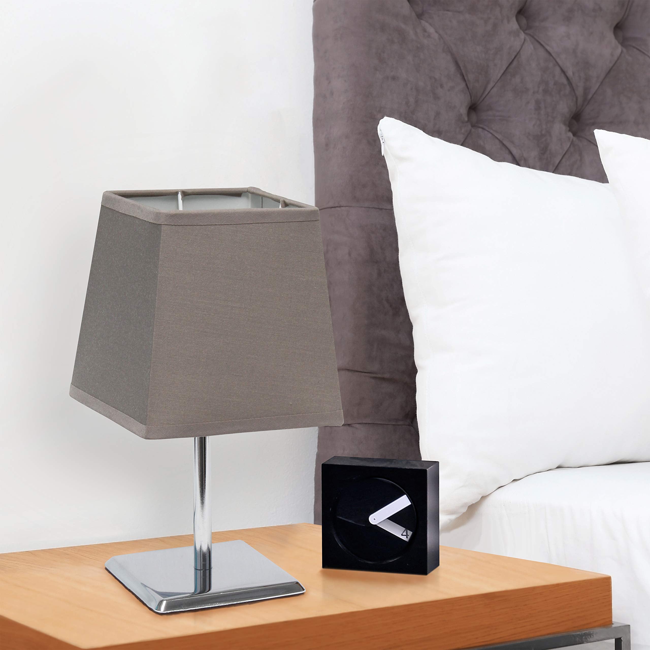 Simple Designs Lt2062-Gry Mini Table Lamp, Chrome Metal Shade, Gray, Pack Of 1