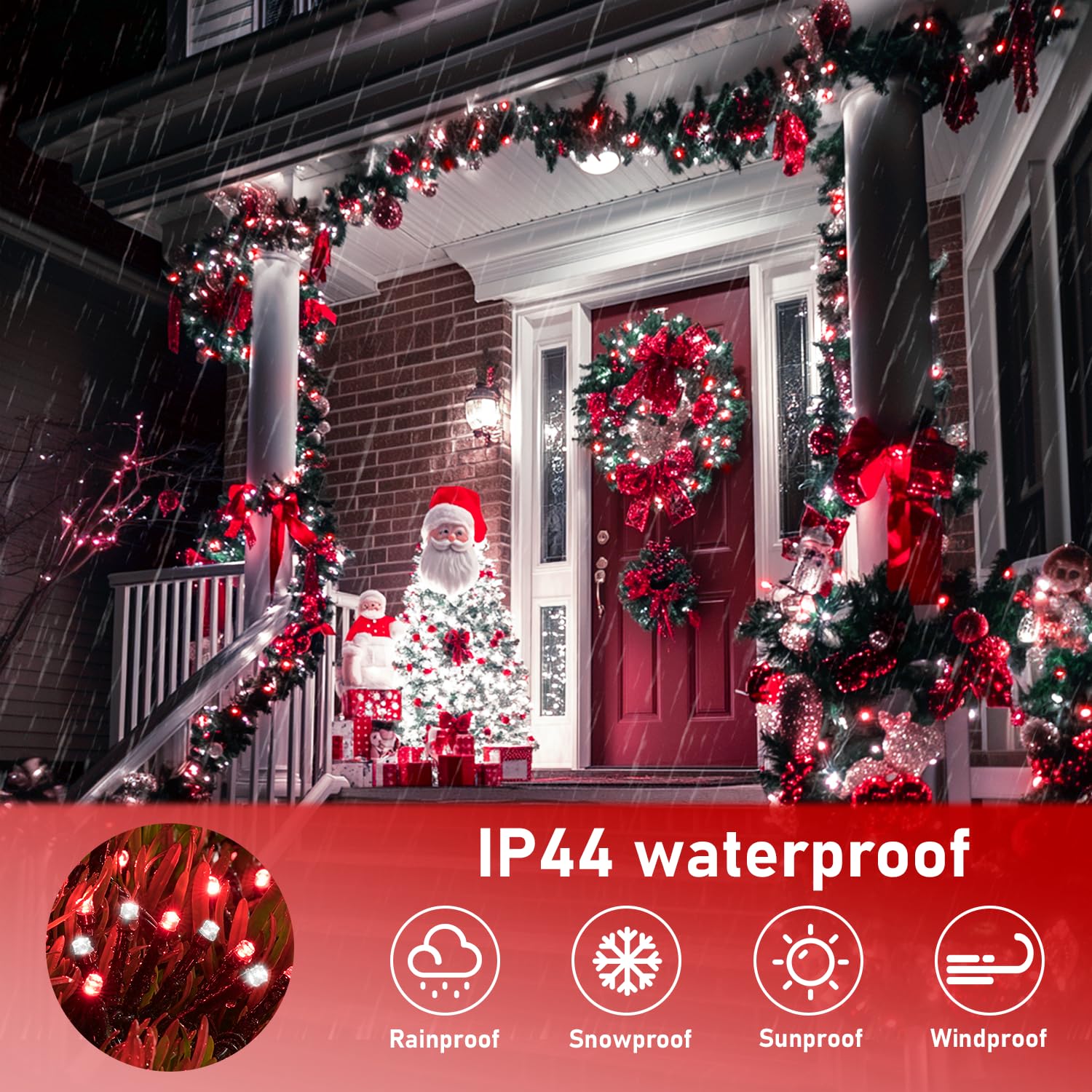 Jmexsuss 66Ft 200 Led Red And White Christmas Lights, Outdoor Christmas String Lights Plug In, Expandable Christmas Lights For T