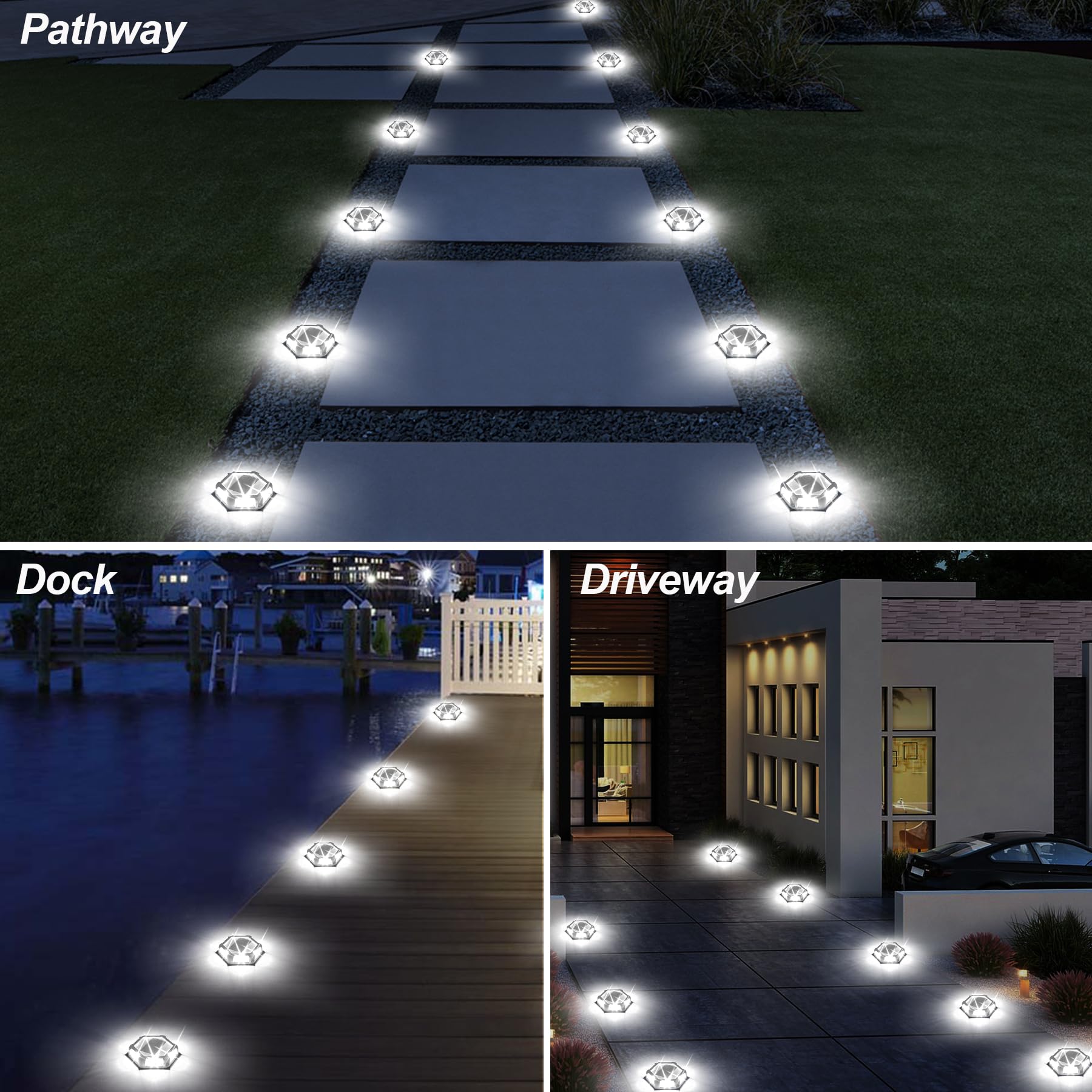 Crepow Solar Dock Lights Driveway Deck Lights - 12 Packs Waterproof Outdoor Led Aluminum Dock Lighting Warning Step Light For Driveway Sidewalk Garden Pathway Yard (White)