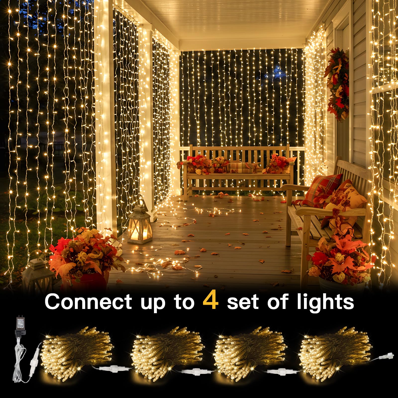 suddus Curtain Lights, 300 LED Warm White Fairy String Lights, 9.8x9.8ft for Indoor/Outdoor, Model SD-300CUCWW