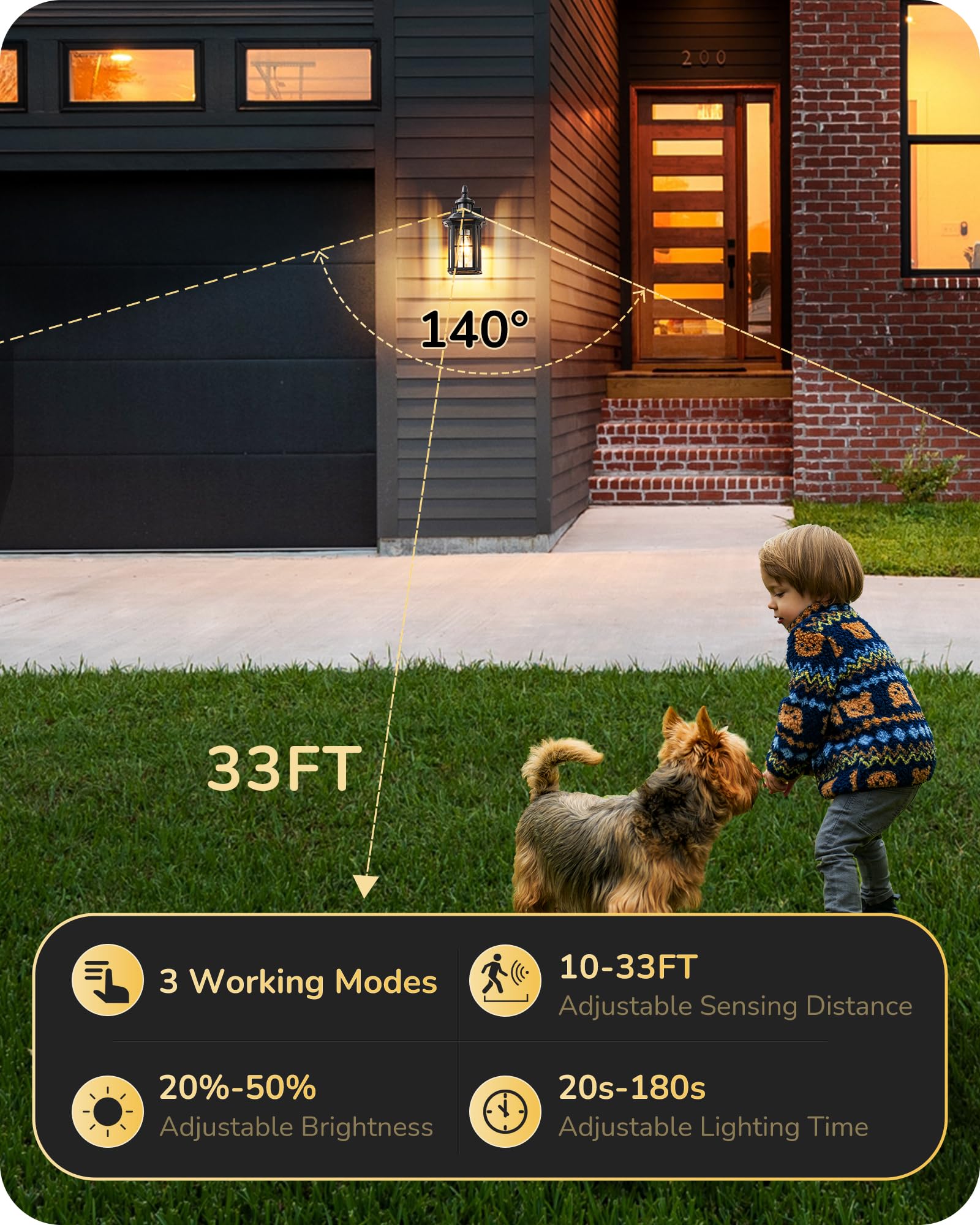 EDISHINE 2 Pack Motion Sensor Outdoor Wall Lights, Dusk to Dawn Exterior Lighting Fixture, Modern Porch Light Wall Mount, Clear