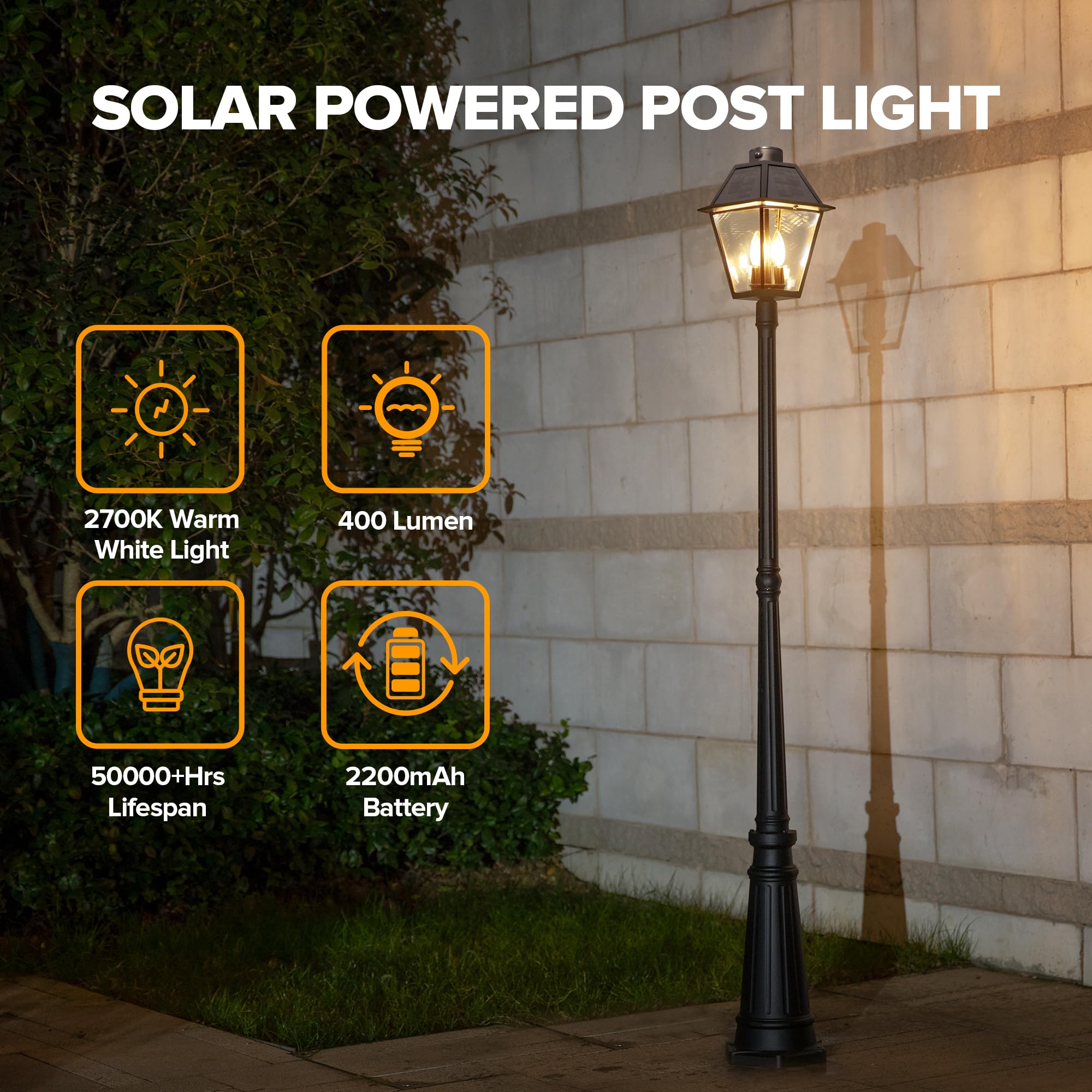 LUTEC Outdoor Solar Lamp Post Light with Motion Sensor, Waterproof, Vintage Black, Model 6974005012, Head+Post Size