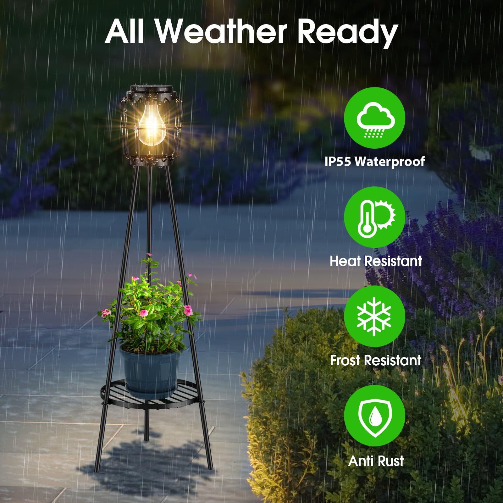 Mxwcy Solar Lights Outdoor With Led Edison Bulbs, Solar Floor Lamp With Plant Stands For Garden Yard Pathway Driveway Front/Back