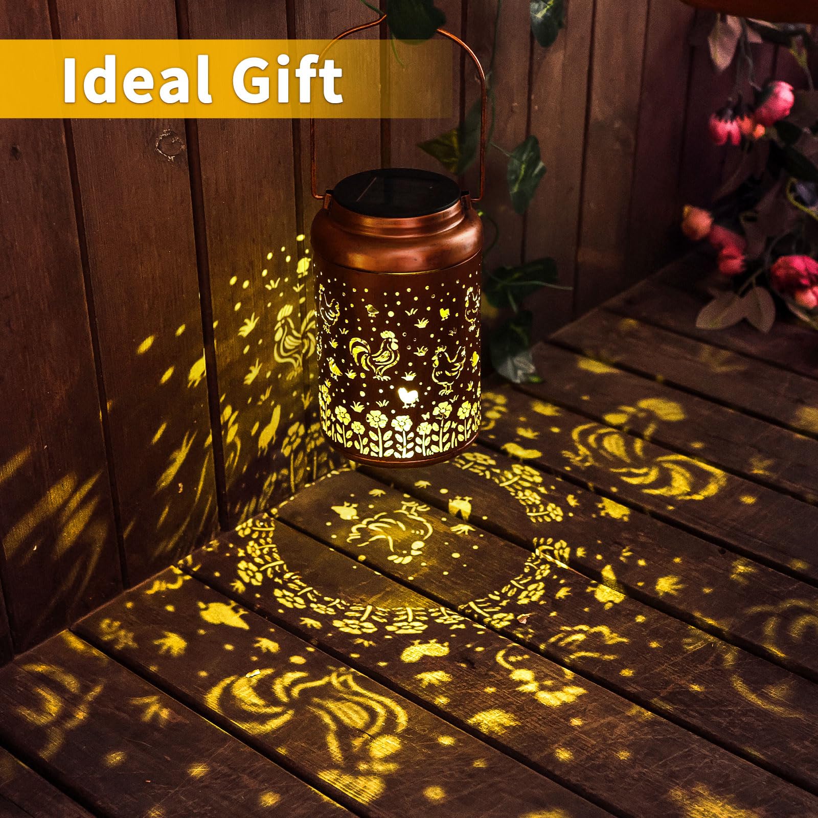 Chicken Solar Lanterns Outdoor Hanging Waterproof Solar Lights Gifts For Women Men Mom Outside Metal Decoration For Garden  Porch  Lawn Yard  Patio  Landscape
