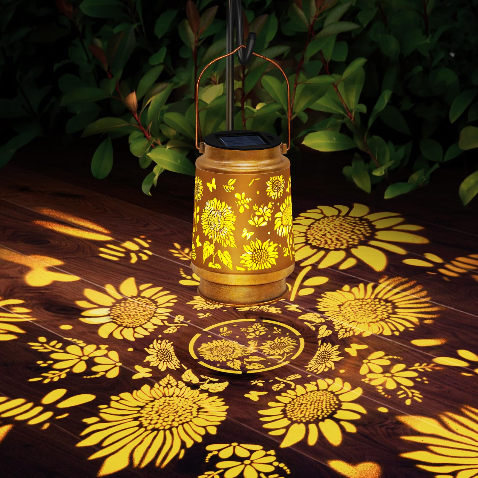 Solar Lanterns Outdoor Waterproof Hanging Solar Lights, Sunflower Garden Decor Birthday Gifts For Women Mom, Hanging Metal Garde