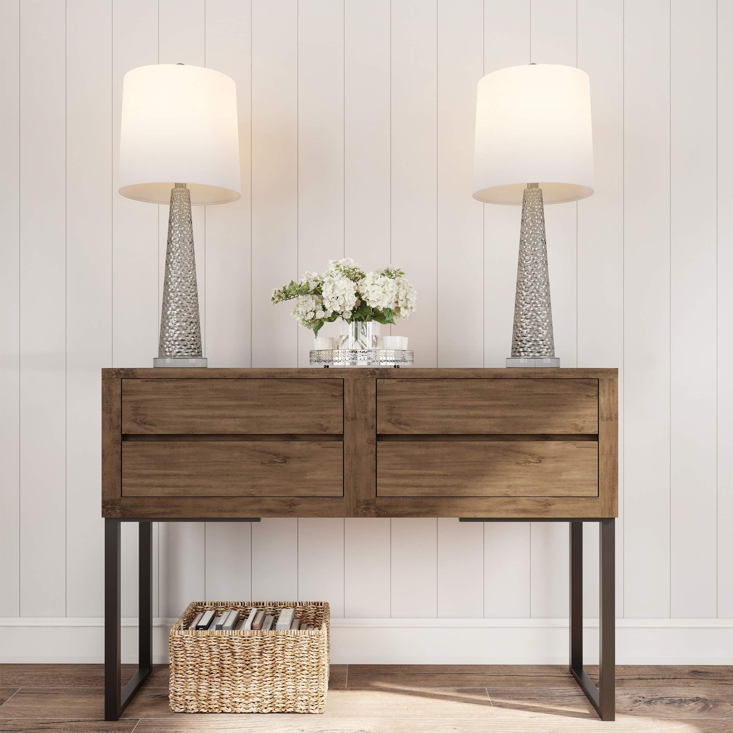 Lavish Home Table Lamps - Set Of 2 Contemporary Hammered Glass Lights For Bedroom, Living Room, And Office With Energy-Efficient