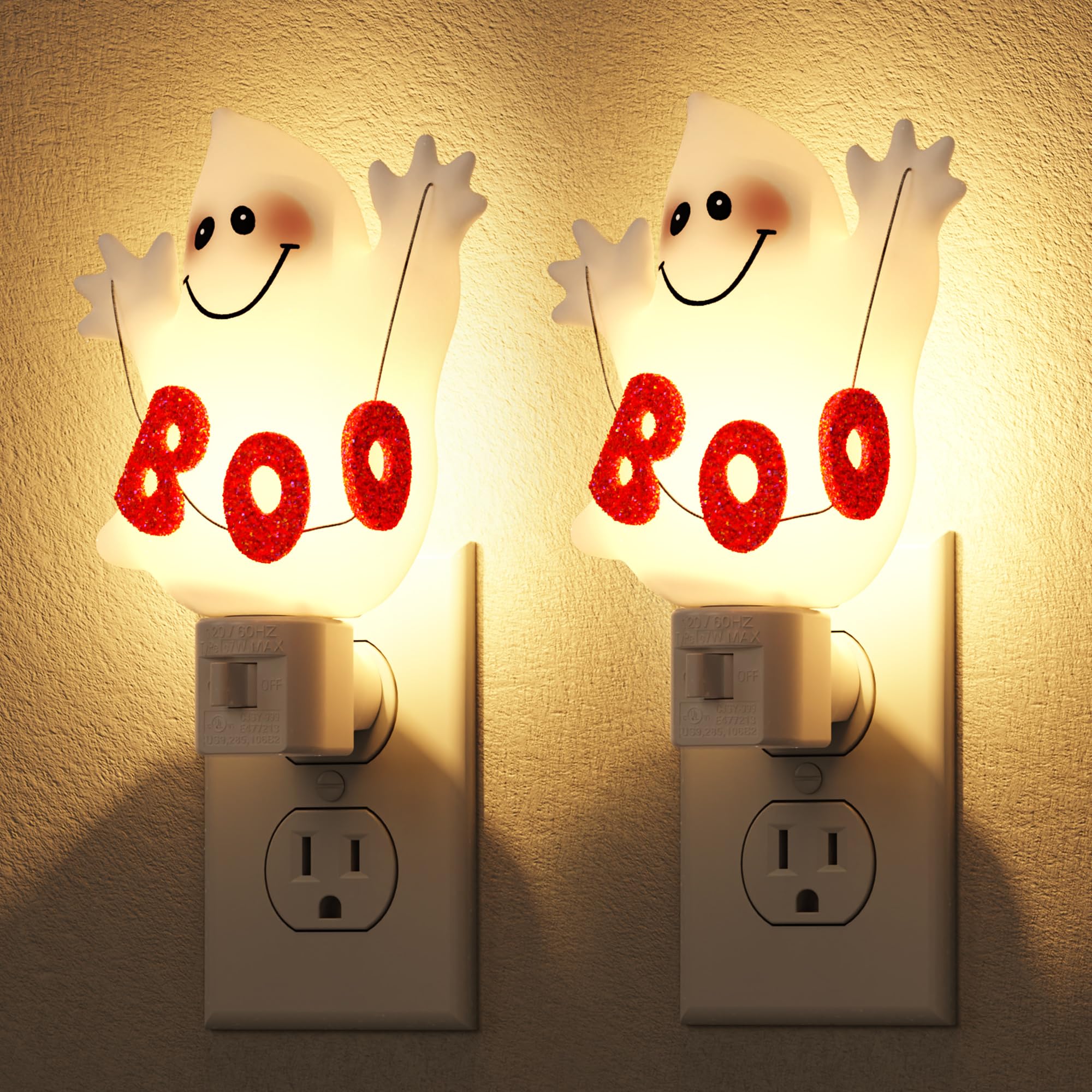 DORESshop Halloween Night Light Plug in, Ghost Night Lights, 2 Count, Warm White, 360° Rotatable, Cute Decorative for Kids & mature-themeds