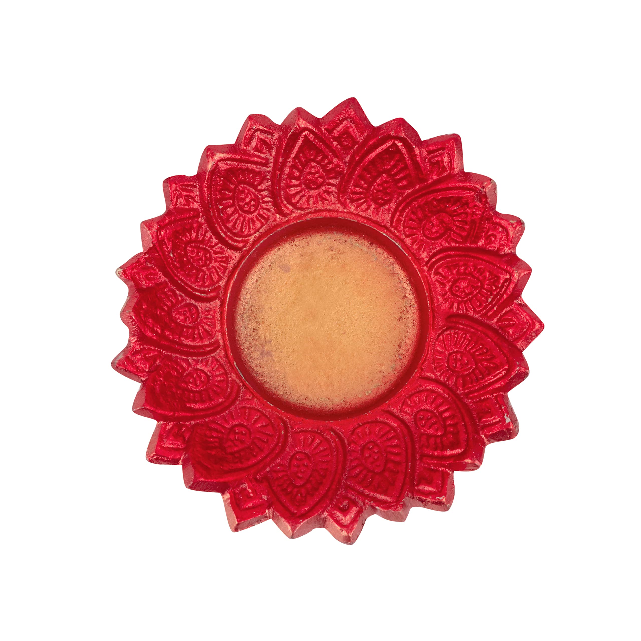 Satvik 2 Pc Chandrarupa Diya Floral Red Lotus Flower Shape Candle Tea Light Holder Oil Lamp Diwali Indian Indoor Home Mandir Pujan Pooja Office Temple Decor Dia Housewarming Return Gift Items