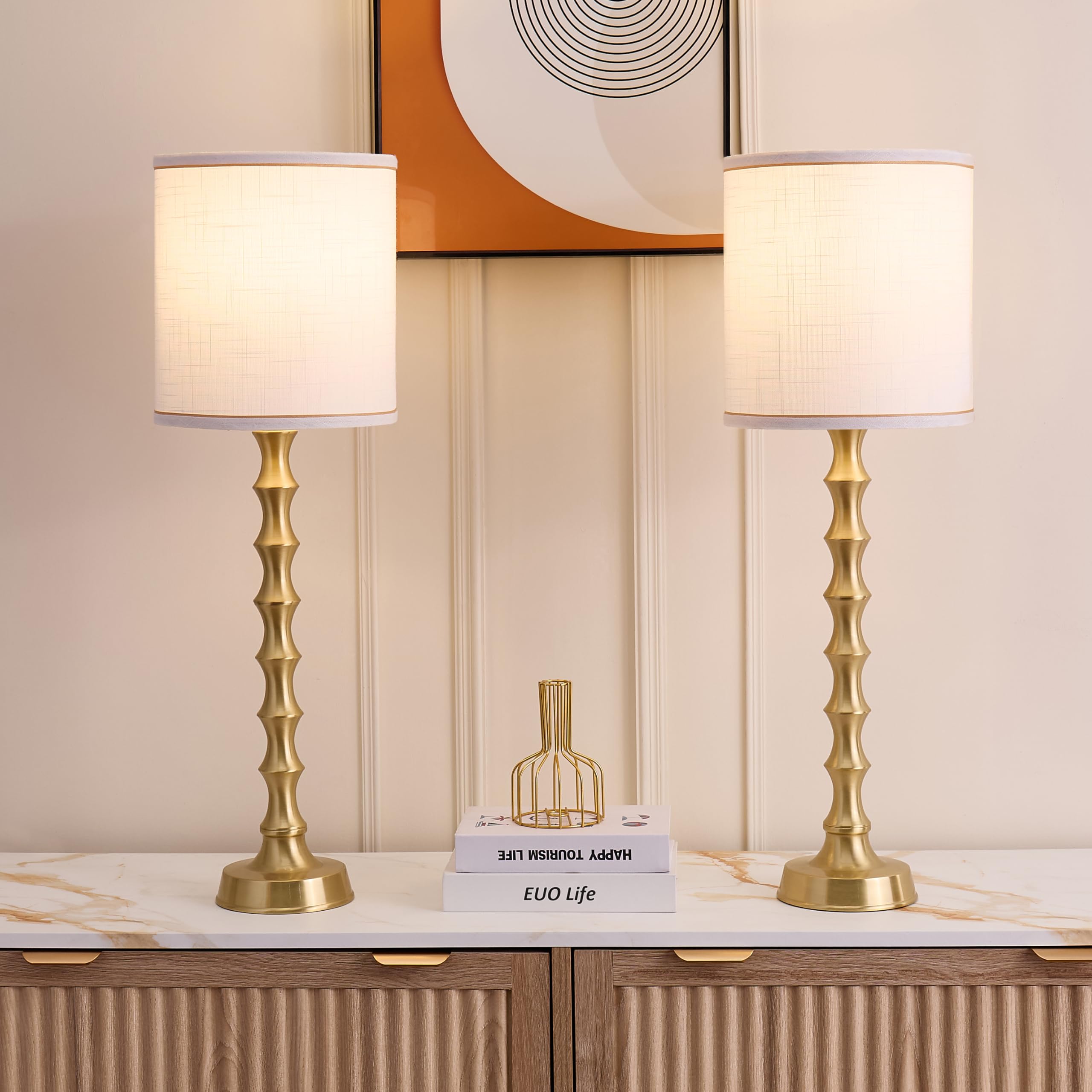 EUO 30.5'' Gold Table Lamps for Living Room Set of 2, Gold Buffet Lamps Set of 2 for Sideboard, Modern Gold Lamps Set of 2 Tall 