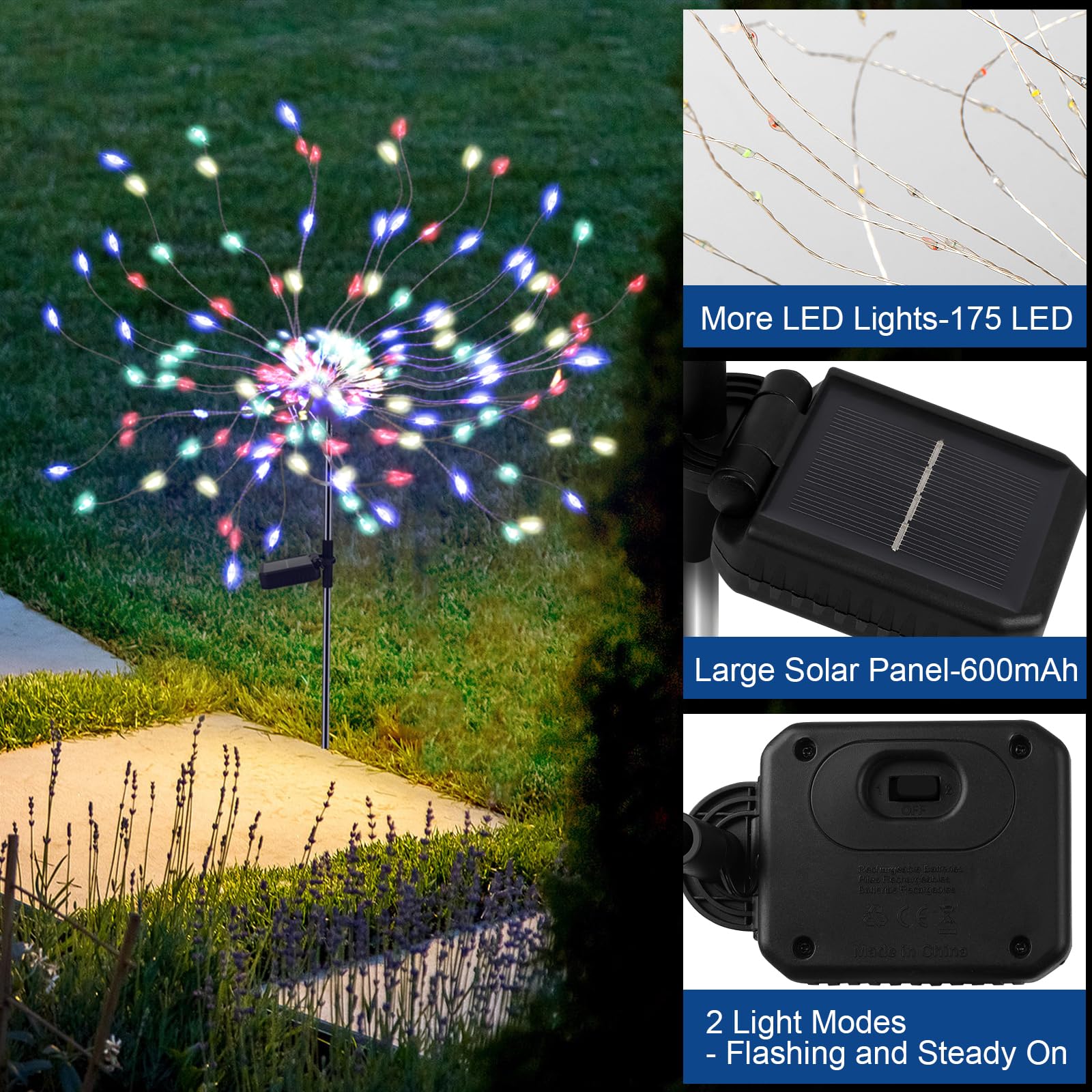 Pxbniuya 4 Pack 175 Led Solar Garden Lights For Yard, Solar Firework Lights Outdoor Waterproof With 2 Modes Twinkling Lights, Sparkly Solar Starburst Lights For Wedding Walkway Decor (Colorful)