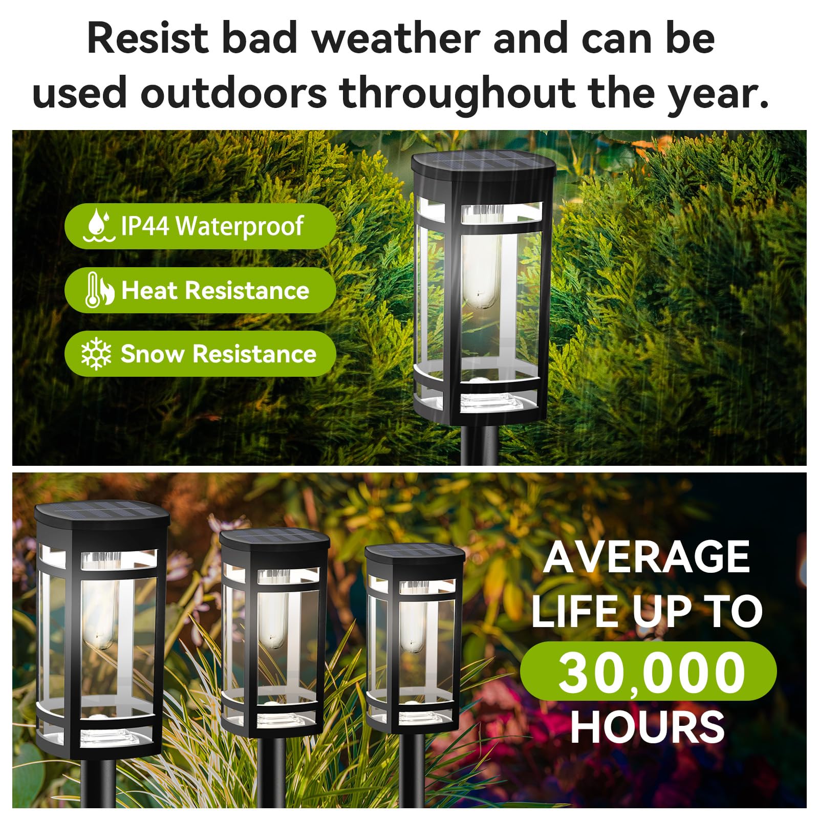 EXCMARK Solar Lights 8 Pack Outdoor Waterproof Garden Pathway Lighting, Cool White, Plastic, Model HR24WH08, Black