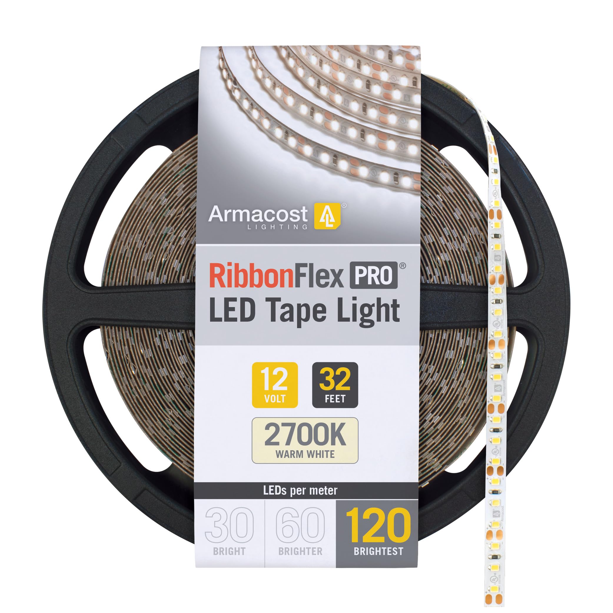 Armacost Lighting RibbonFlex Pro 120 LED Lights, 32.8 ft, 2700K, Model 133250, Plastic Material