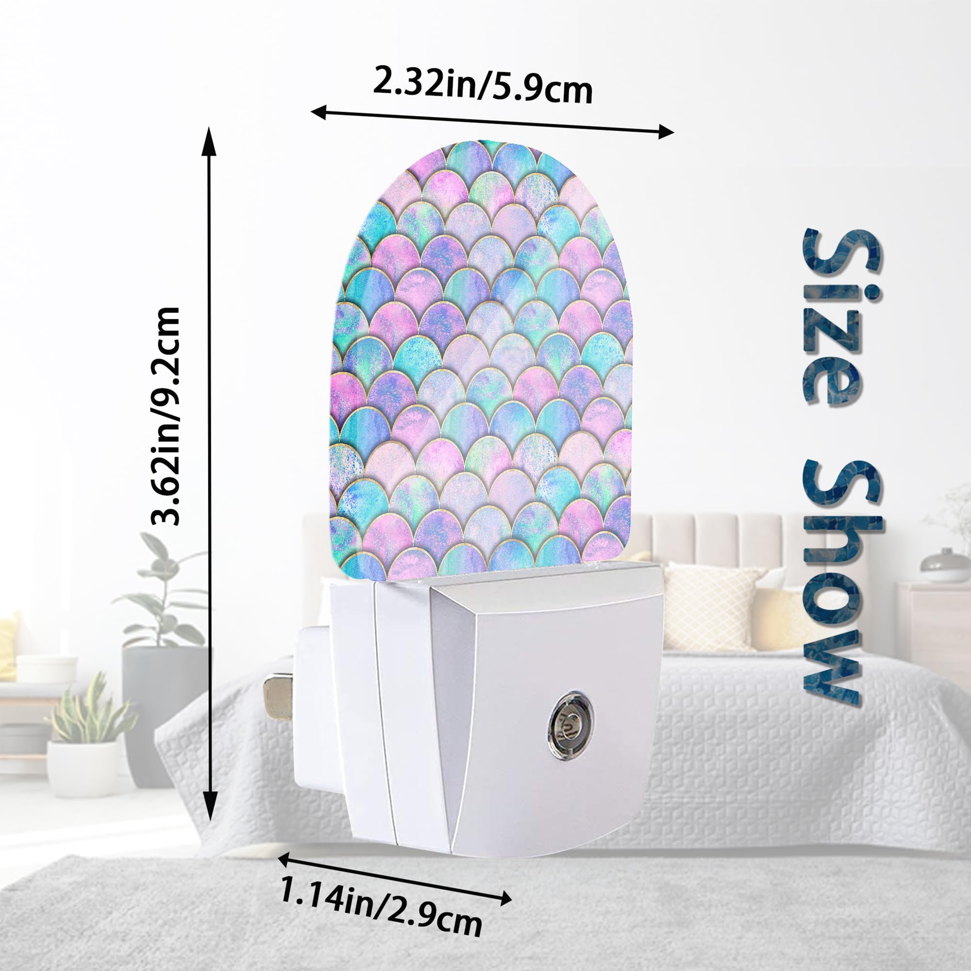 Axxitude Pink Mermaid Fish Scales Night Lights Plug Into Wall For Girls Boys Room,Night Light Led Lamp Dusk To Dawn Sensor Round