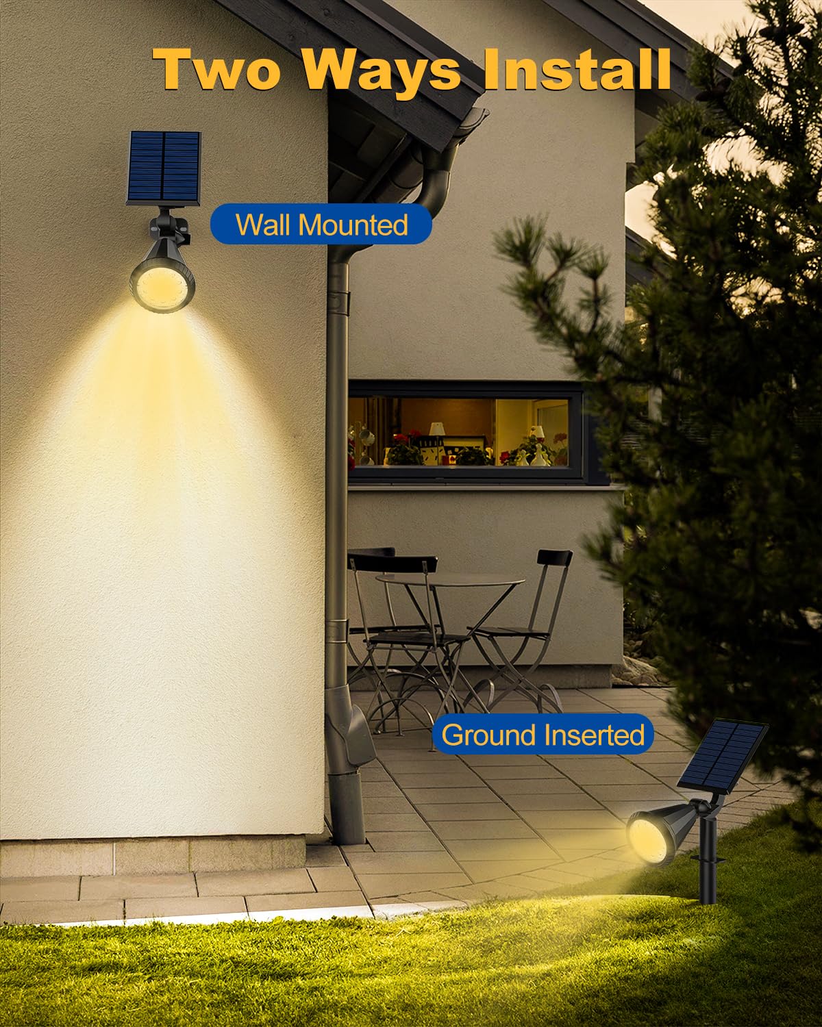 Fratink Solar Spot Lights Outdoor, 8 Pack Solar Lights Outdoor, 4 Lighting Mode Solar Spotlights With Auto On/Off, 2-In-1 Waterproof Solar Landscape Lights For Wall, Garden, Yard, Pathway (Warm White)