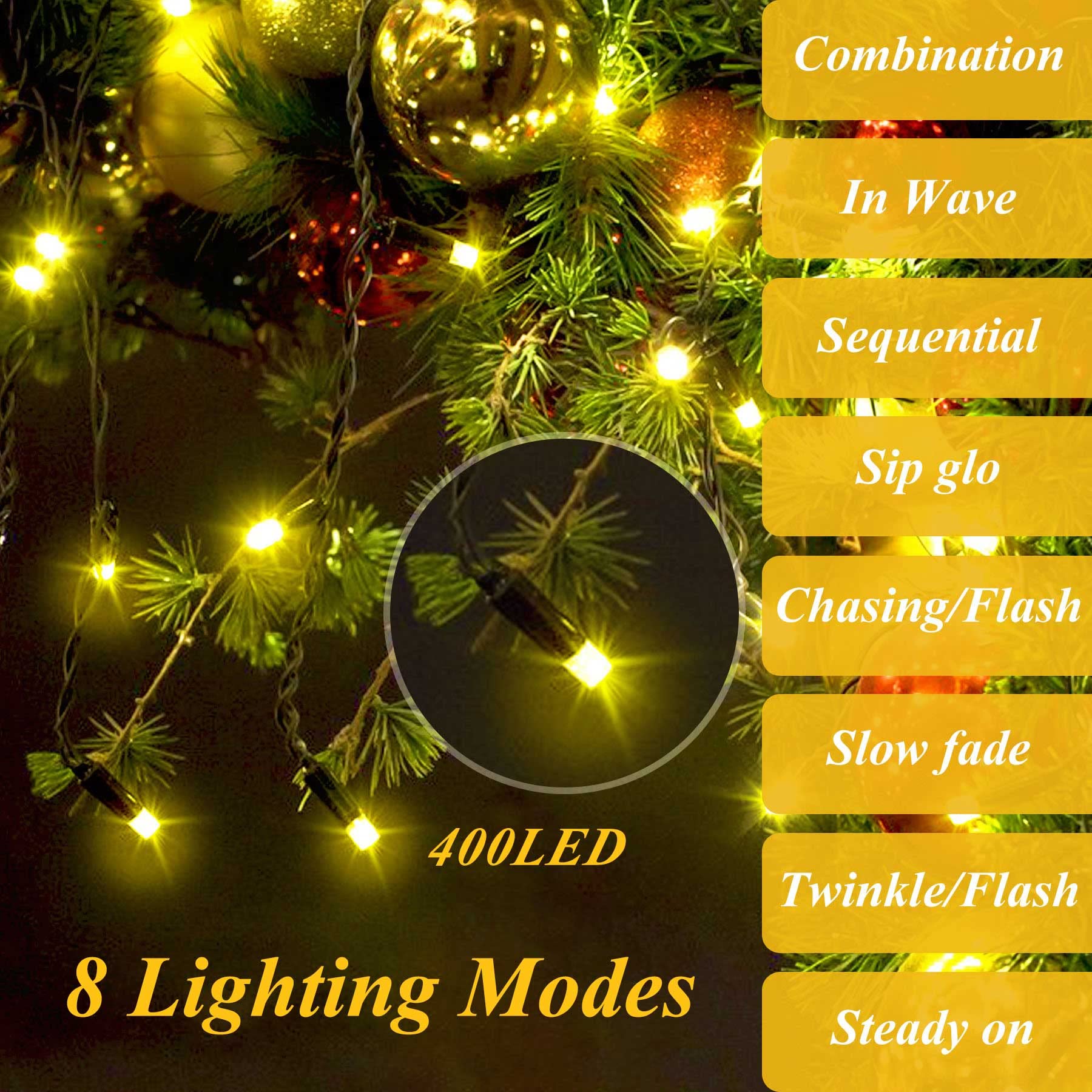 aneeway Christmas Tree Lights, 400 LED, 8 Light Modes, Remote Control, 6.6FT x 16, Warm White, Model SW-LSL-02-400