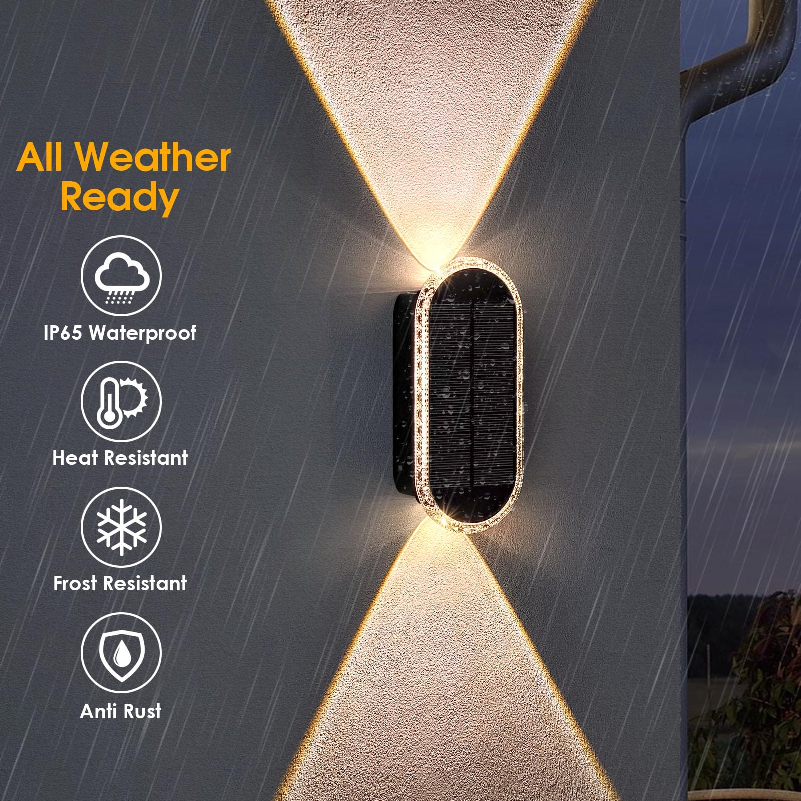 Solar Fence Lights Outdoor - 3000/4000/6000K 3 Modes,Up & Down Lighting Ip65 Waterproof Fence Lights Solar Powered, Solar Wall L