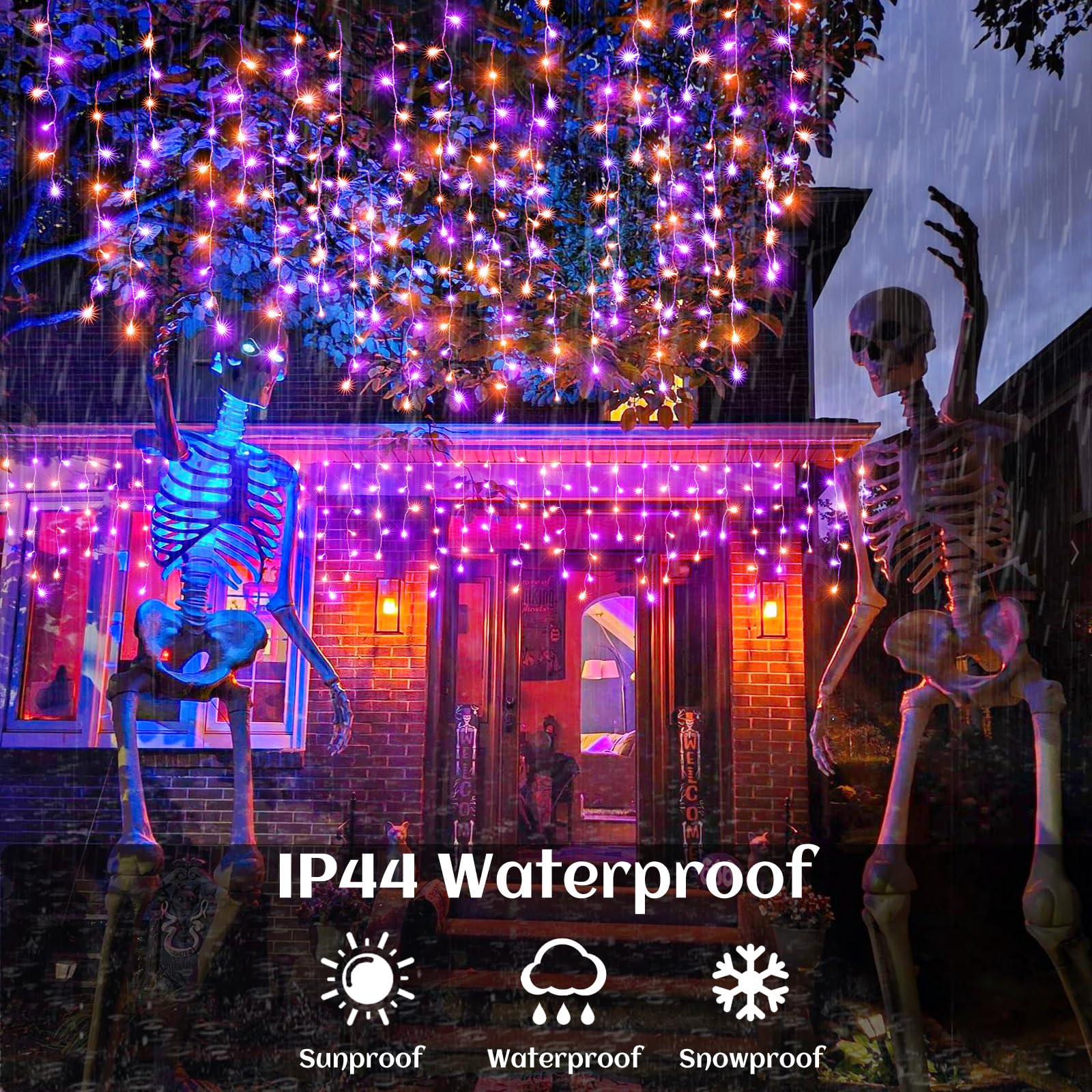 Nielfoi Halloween String Lights, 640 LED Twinkle Icicle Lights, 66ft, Orange and Purple, Copper Material, Indoor/Outdoor Decor