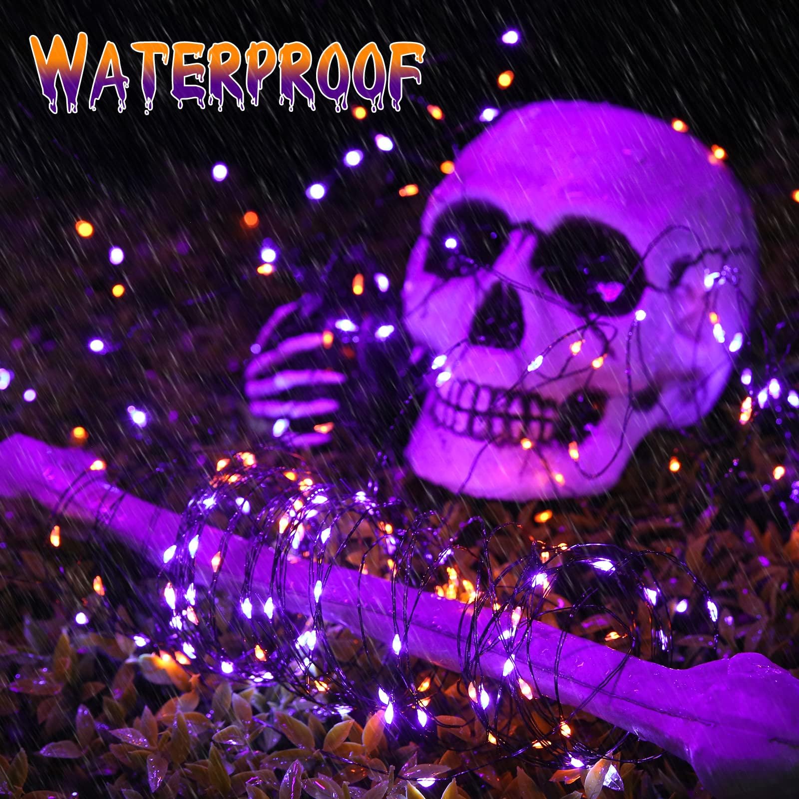 Joomer Solar Halloween Lights, 2 Pack Total 98ft 300LED Orange Purple Halloween Fairy Lights Waterproof 8 Modes Twinkle Lights O
