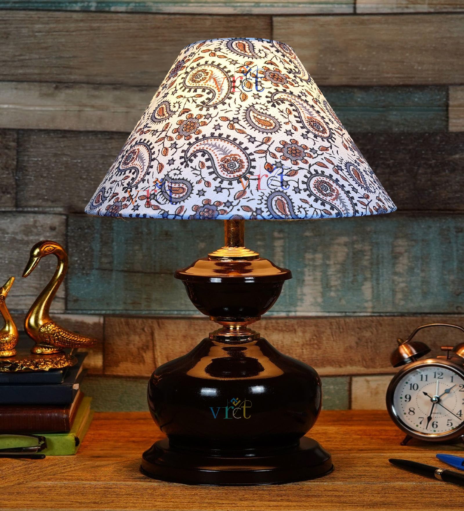 VRCT Beautiful Black and Gold Table Lamp with 10 inch Shade (Matka Mehendi)