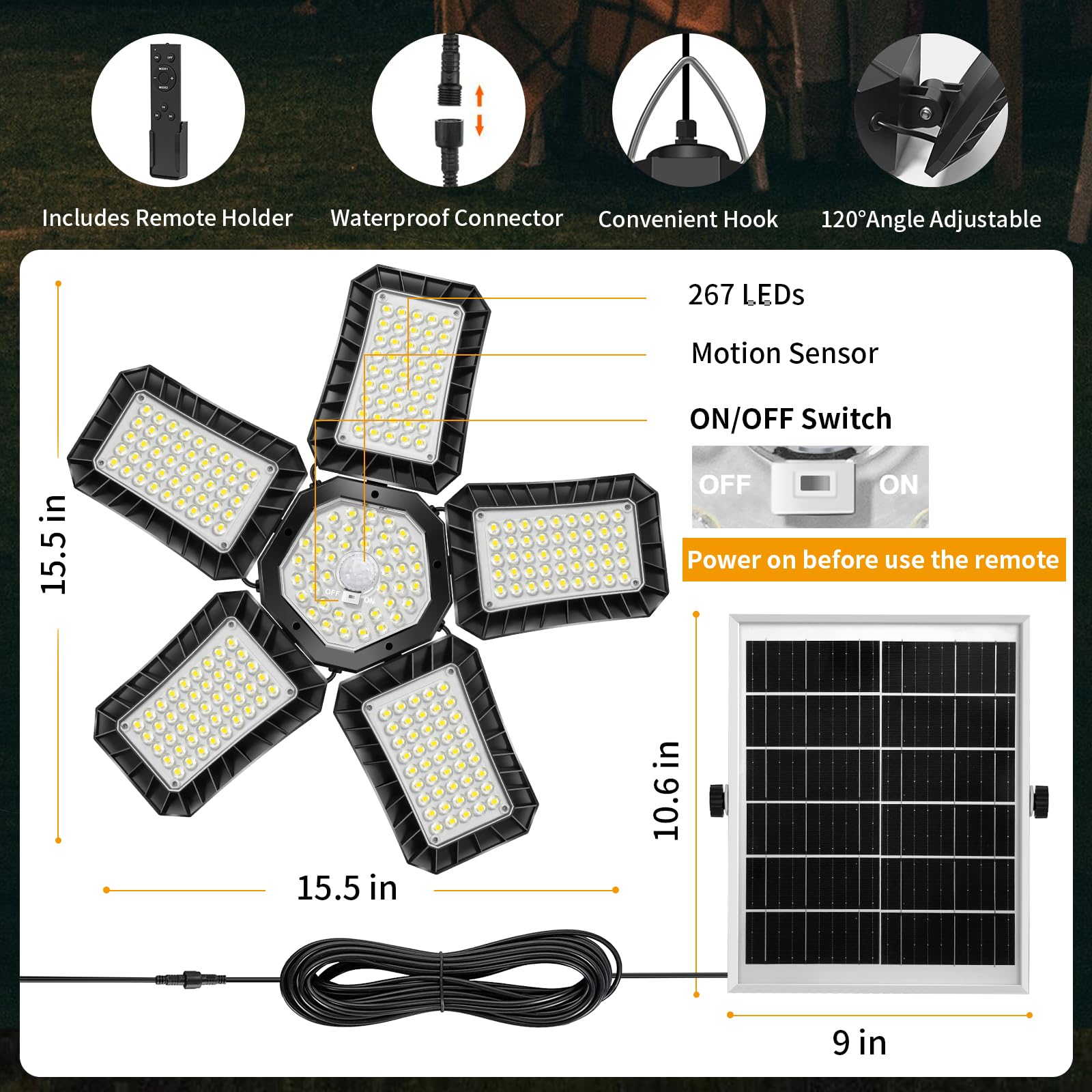 Solar Shed Light Indoor Outdoor  Upgrade Large 267Led Solar Powered Motion Sensor Pendant Light Works Day & Night  Solar Indoor Light With 2 Lighting Modes + Timer & Remote For Shed Gazebo Garage Barn