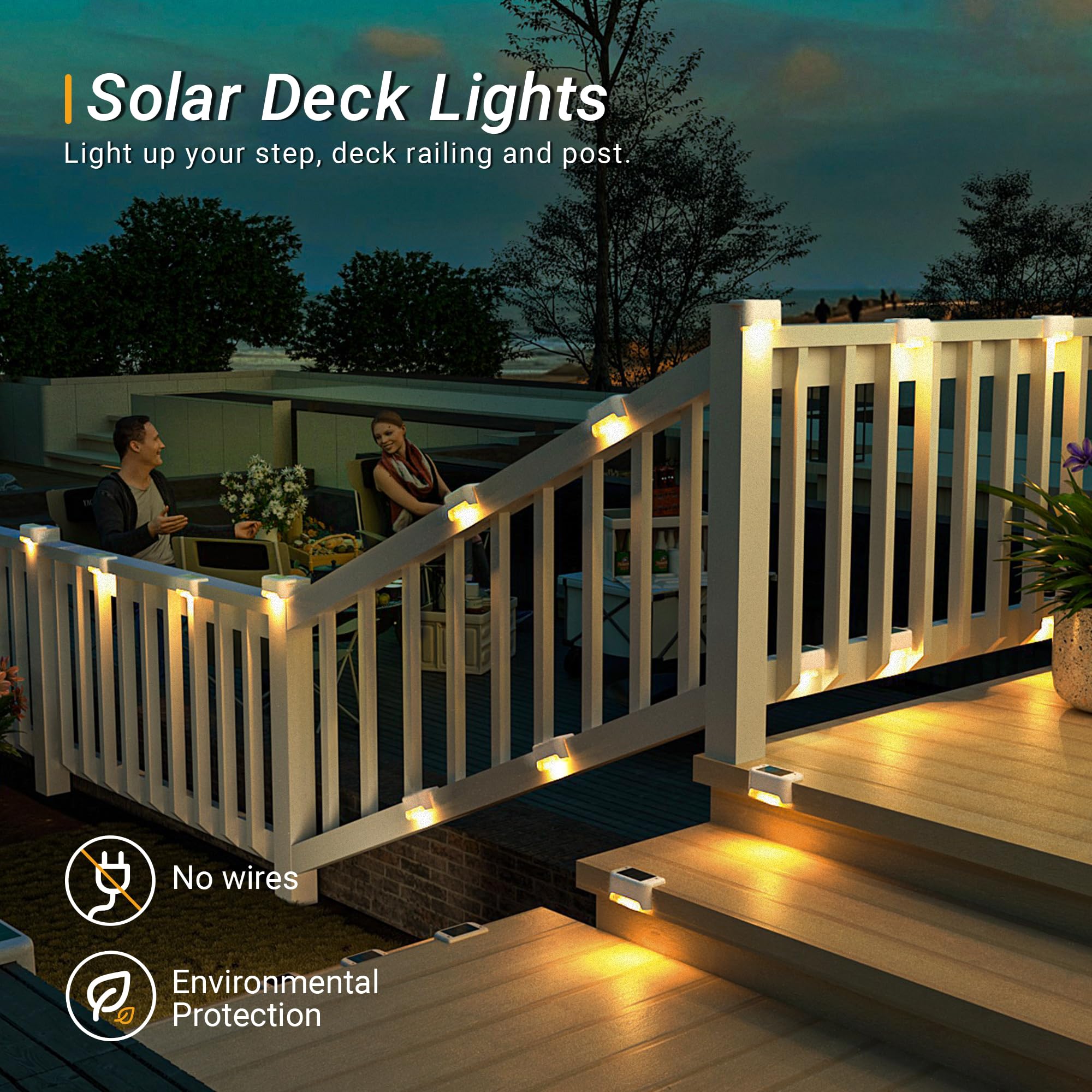 Patiowin Solar Fence Lights Outdoor - Waterproof Led Lights For Deck, Stairs, Fence, Patio, Yard, Porch And Balcony (20 Pack, Wa