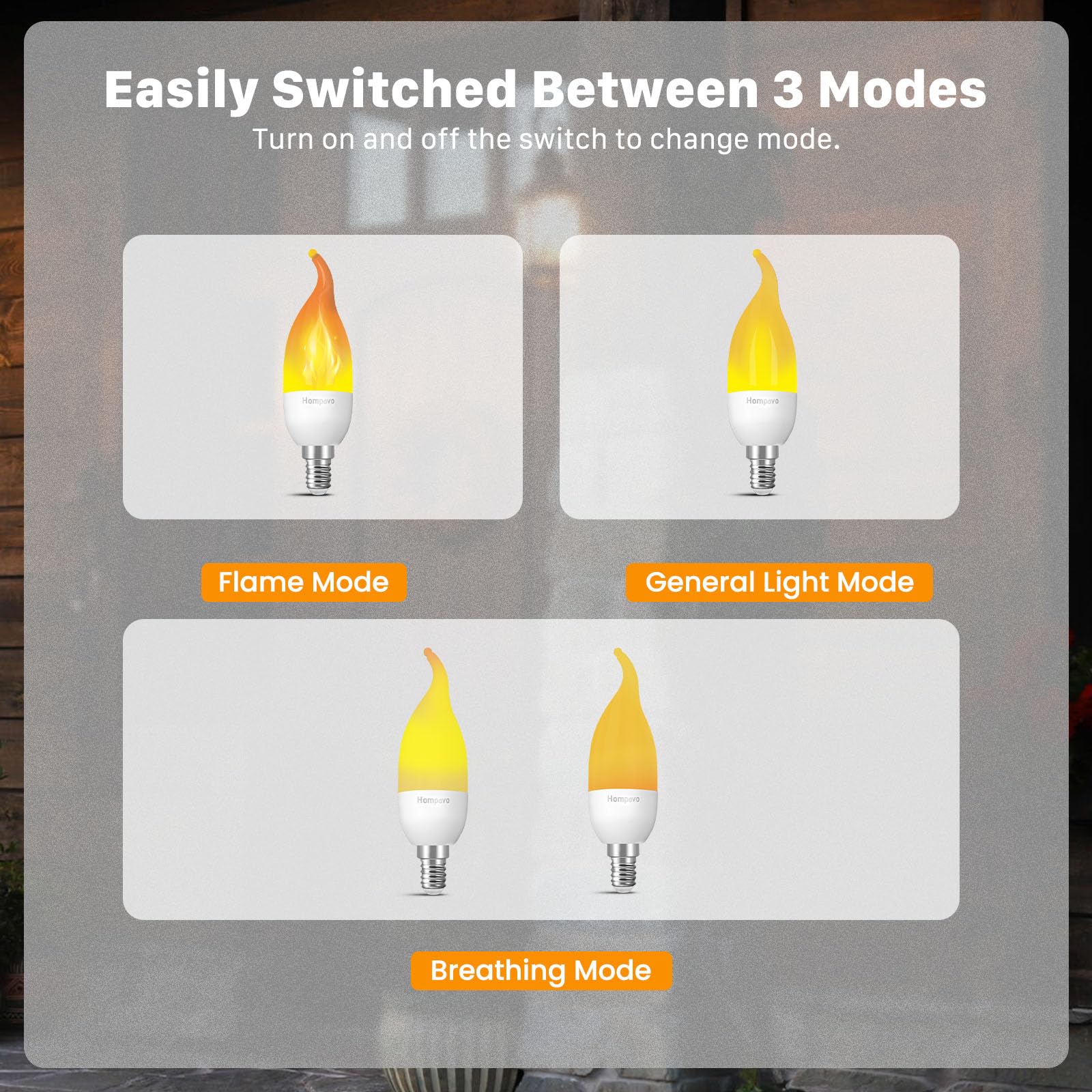 Hompavo ?Upgraded? Led Flame Light Bulbs, 3 Modes Flickering Light Bulbs, E12 Chandelier Base Candle Fire Light Bulb For Halloween Christmas Party Porch Indoor & Outdoor Home Decoration - 2 Pack