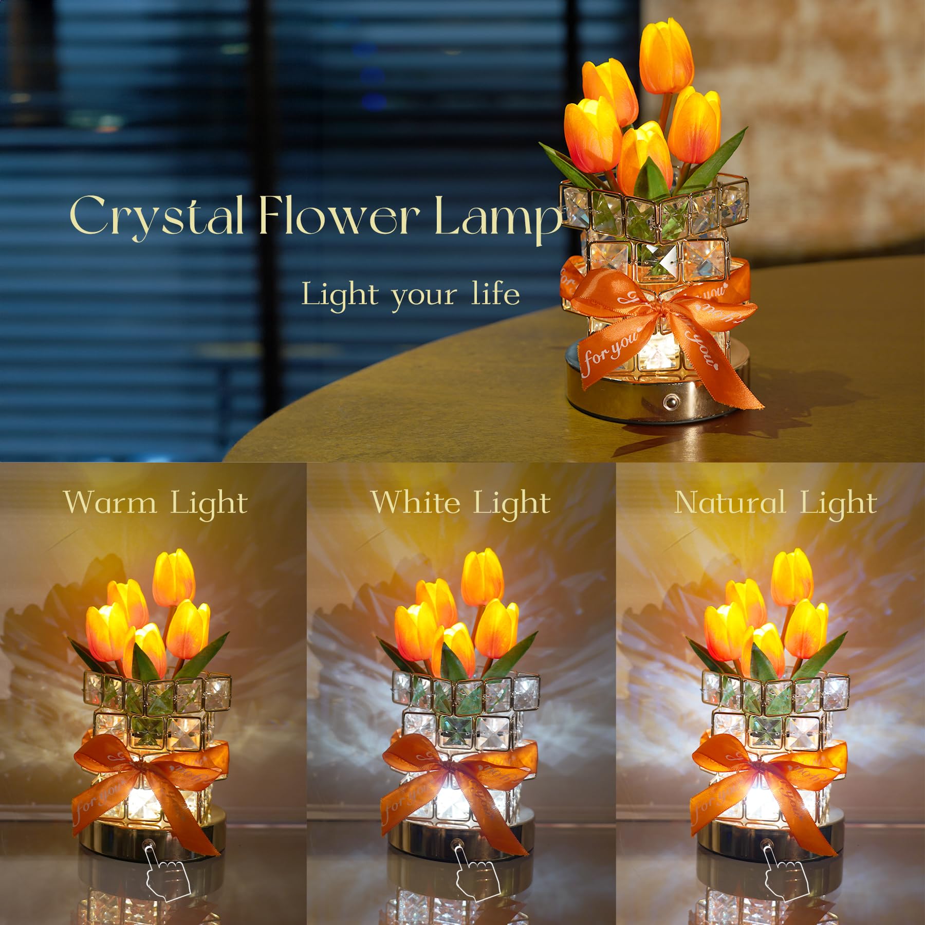 Nuunuy Gifts For Women - Tulip Flower Led Table Lamp  Cordless Touch Night Light  3 Color Dimmable  Birthday Mother? Day Valentine? Christmas Gift For Mom  Wife  Girlfriend