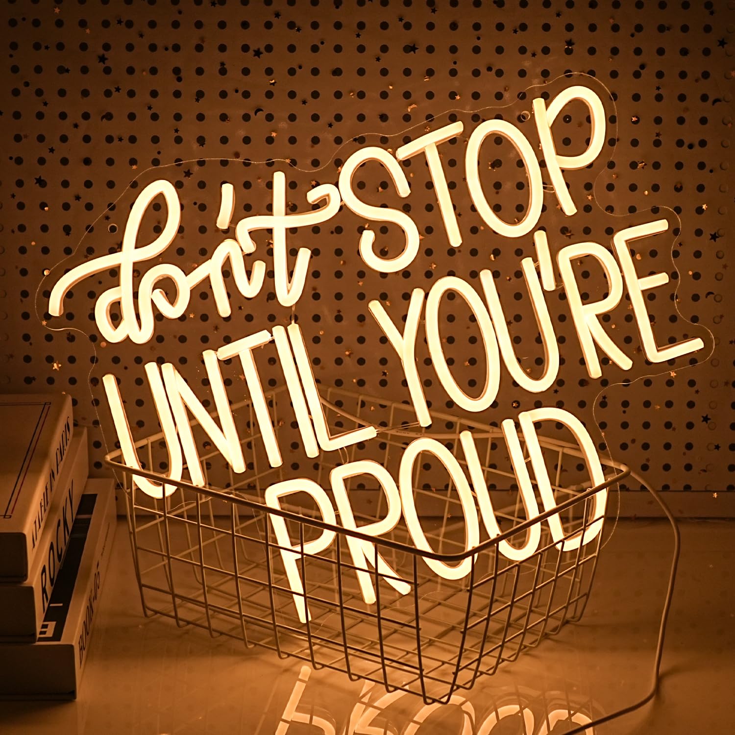 GNVETZLL Neon Sign - Dont Stop Until You Are Proud, Warm White LED Light, Dimmable, USB Powered, 16.5in x 12.6in