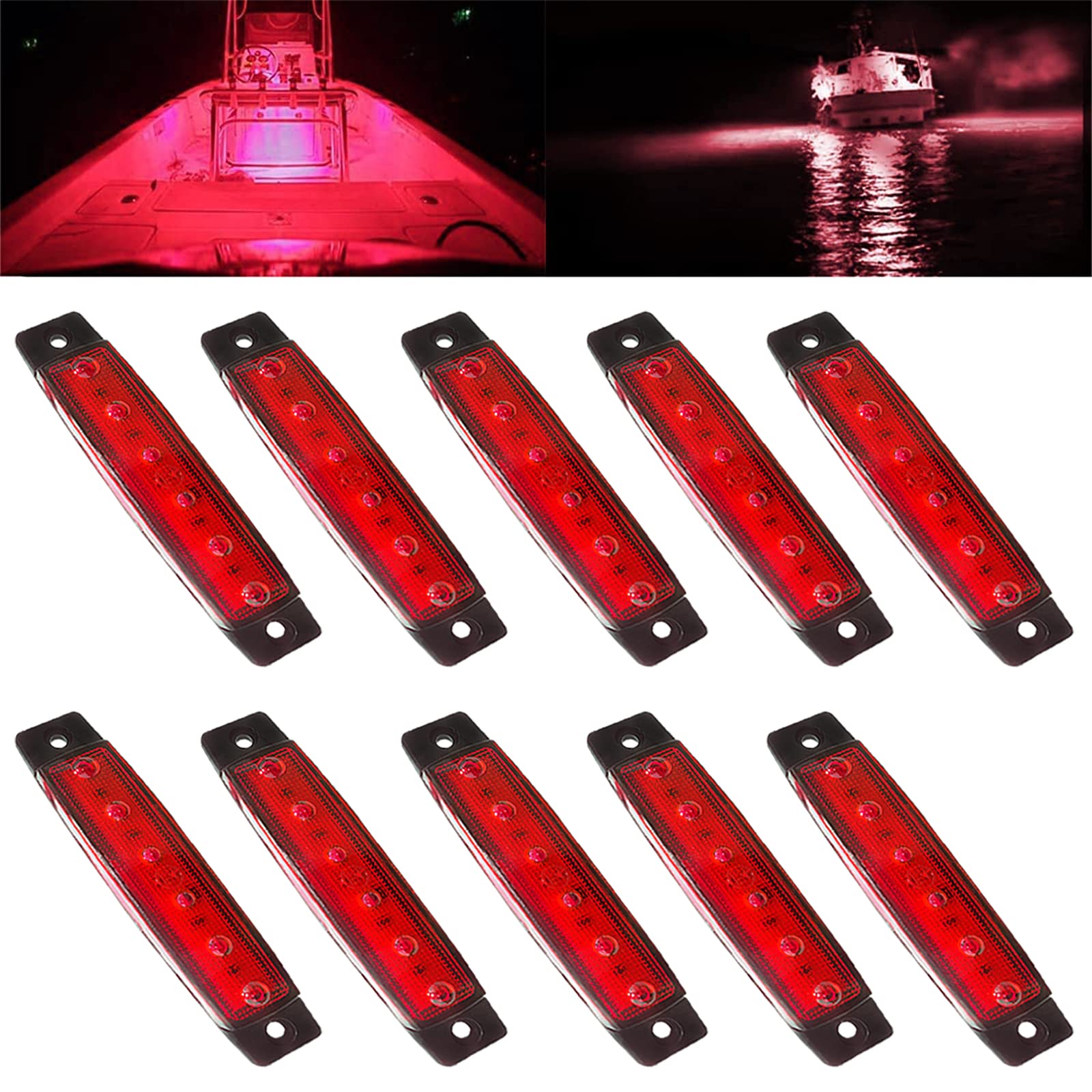 TZnponr Marine Boat Lights, 12V Waterproof Navigation & Courtesy Lights, Red, 10PCS Set for Yacht, Fishing, Sailboat, Kayak, Pontoon