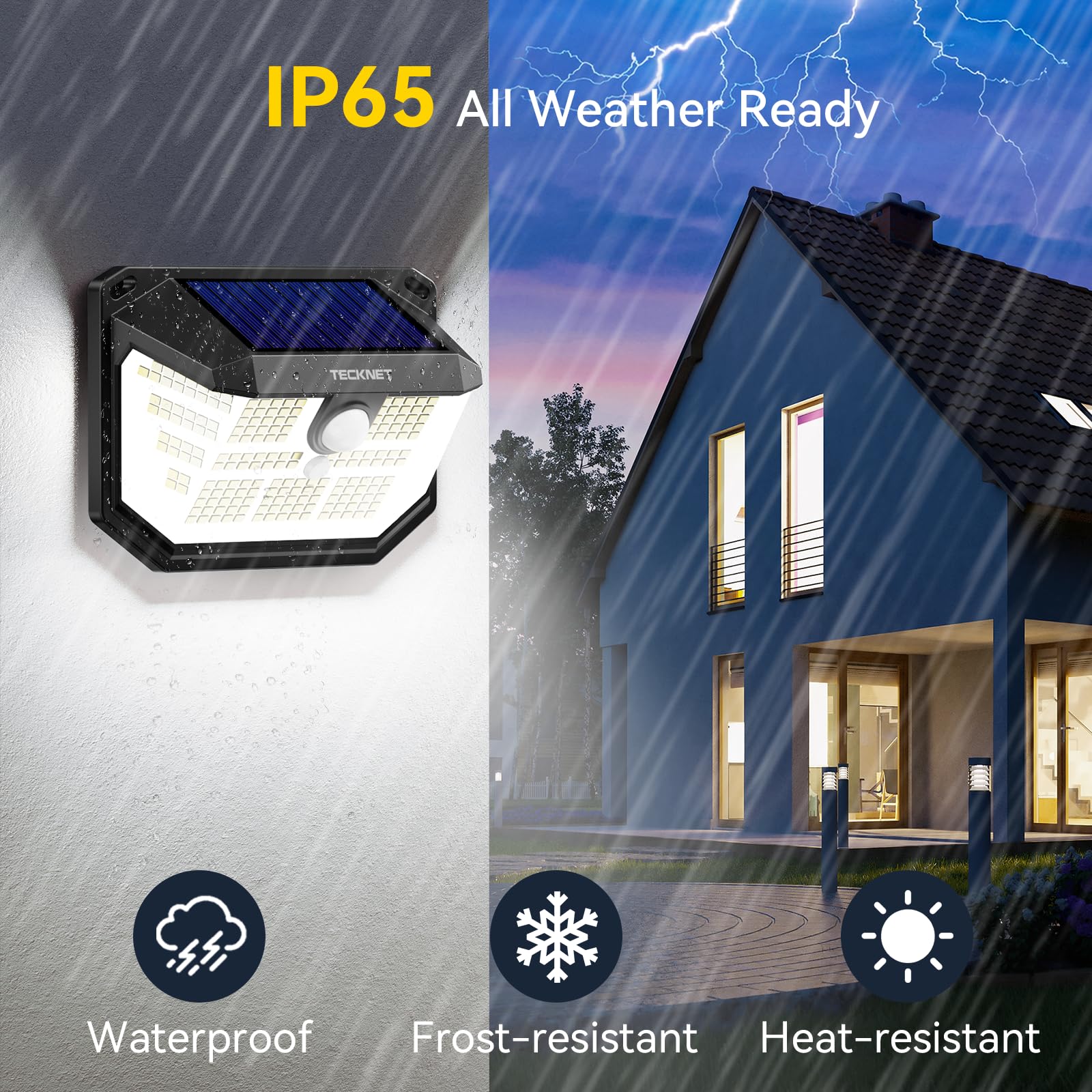 TECKNET Solar Motion Lights Outdoor, 300° Angle, 3 Modes, IP65 Waterproof, 12 Pack, Cool White, Model TK-SL001