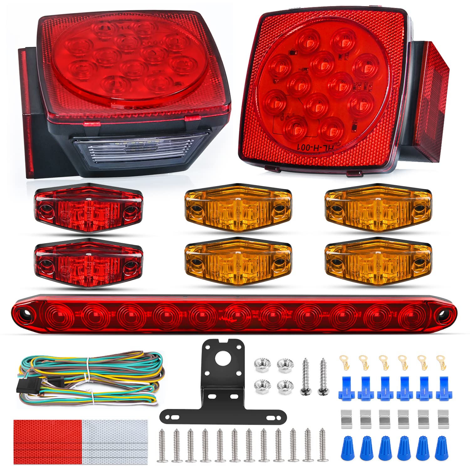 Nilight Led Trailer Light Kit Square Stop Turn Tail Light Red Amber Side Marker Light Third Brake Id Light Bar For 12V Utility Trailer Boat Camper Rv Trucks Marine Snowmobile