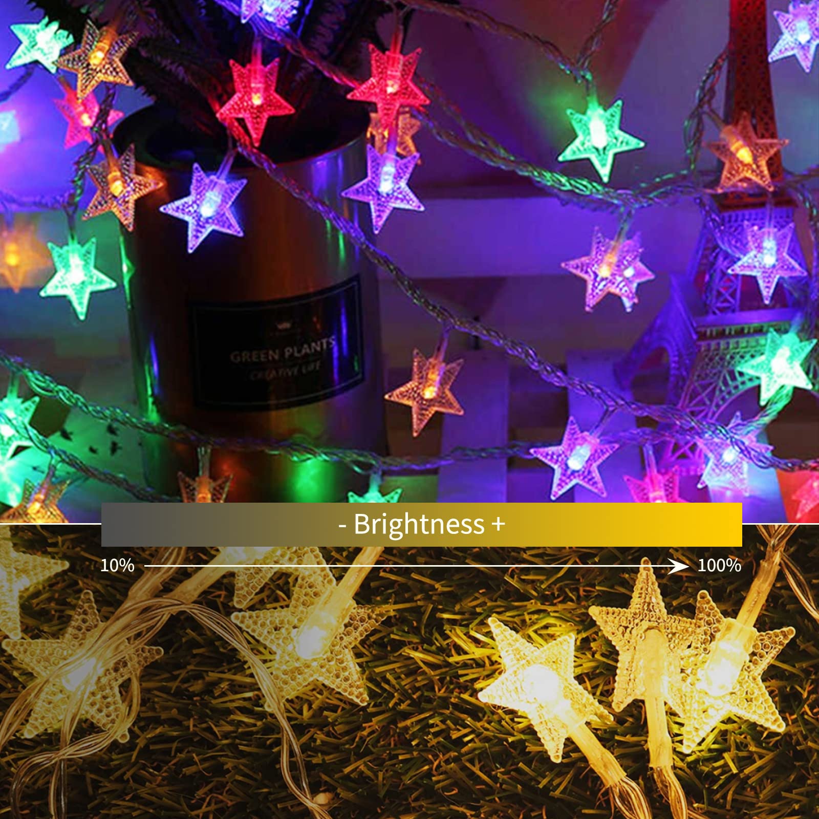 Minetom Star String Lights - 33ft 100 LED Waterproof Fairy Lights with Remote, Warm White + Multicolor, Model GP-SW290DC0209-IP44(US)A