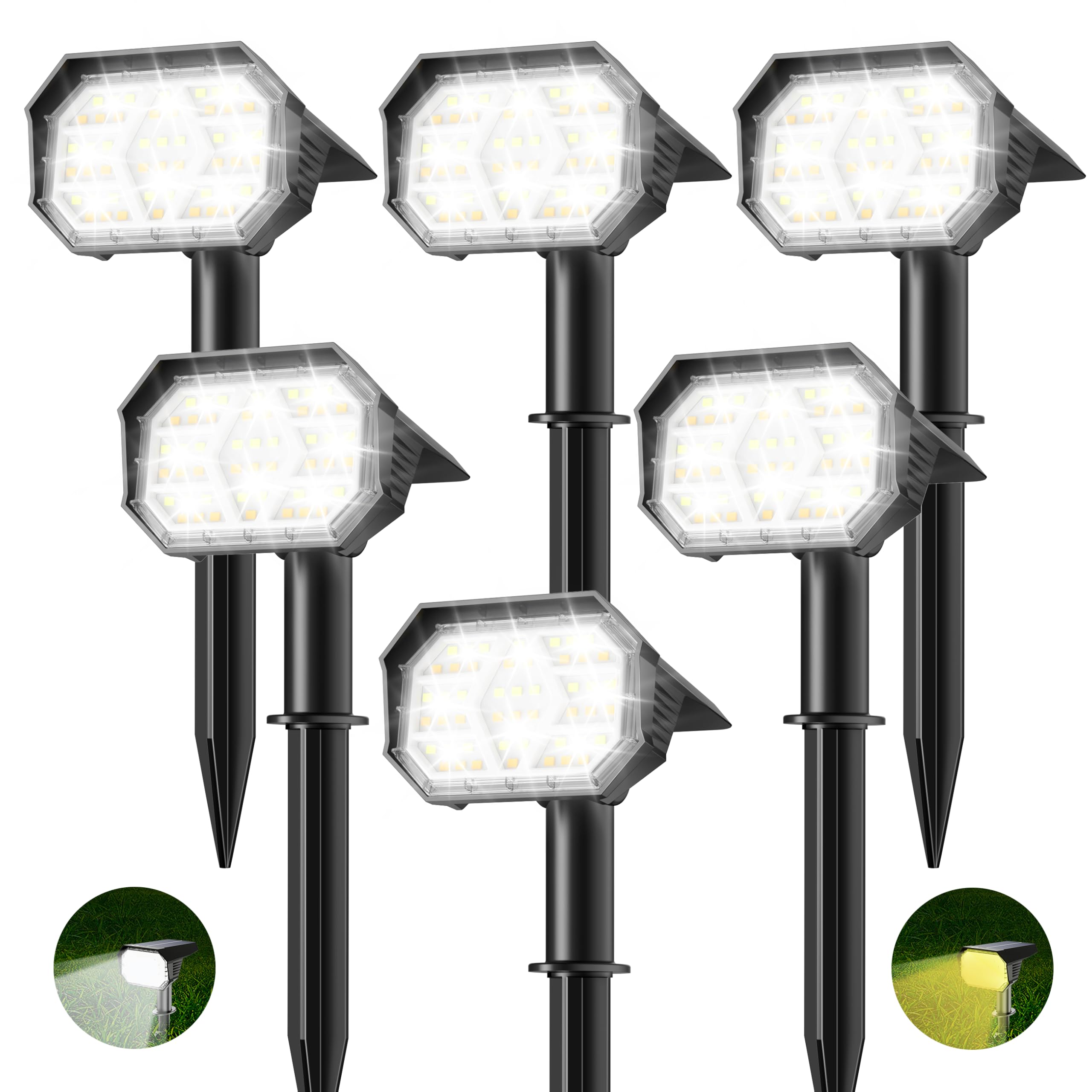 Brightown Solar Spot Lights Outdoor, 6 Pack, IP67 Waterproof, 2-in-1 Cool & Warm Light, Model SpotLight-TC-6PC