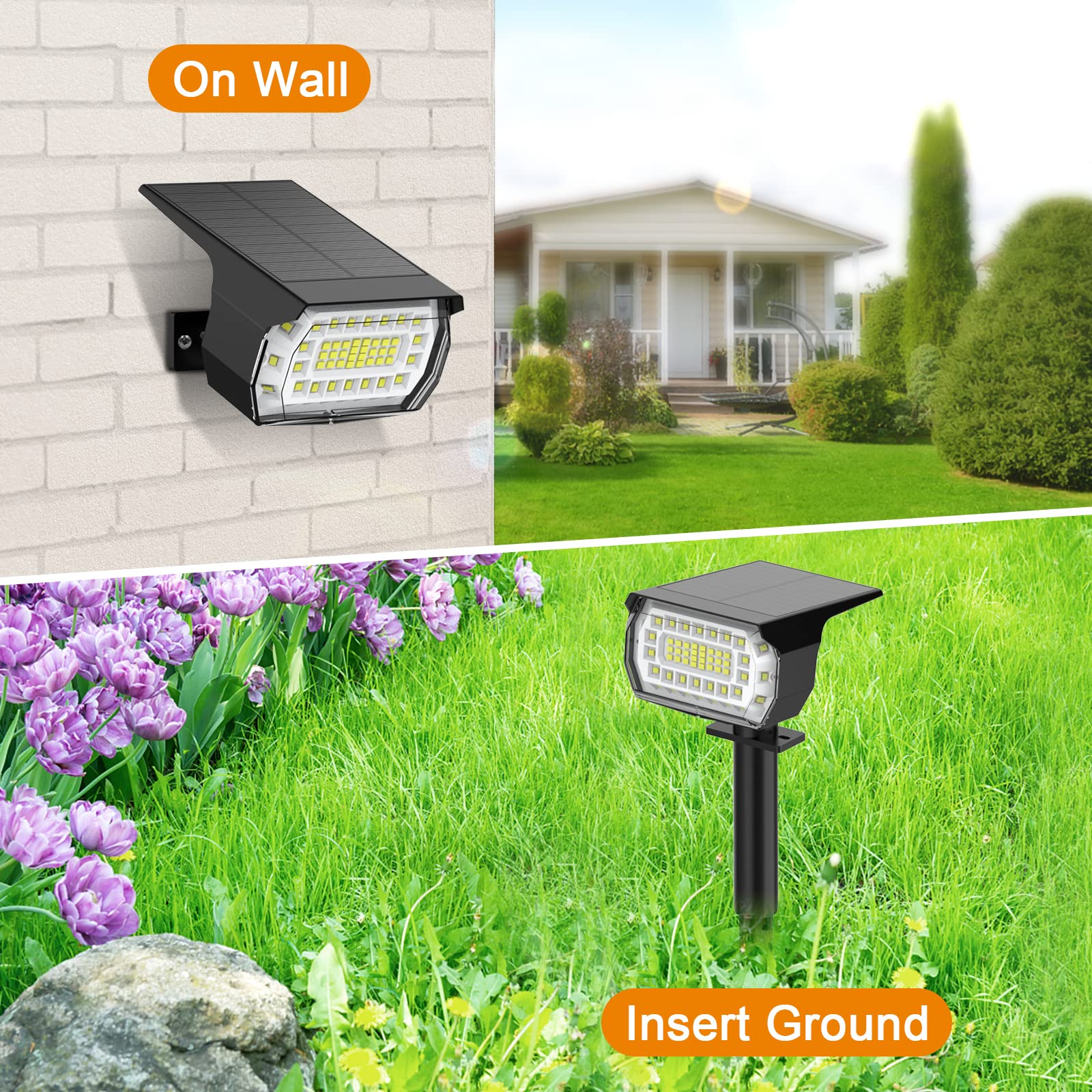 LANSOW Solar Spot Lights Outdoor, 57 LED, 3 Modes, IP65 Waterproof, 4 Pack, Daylight White