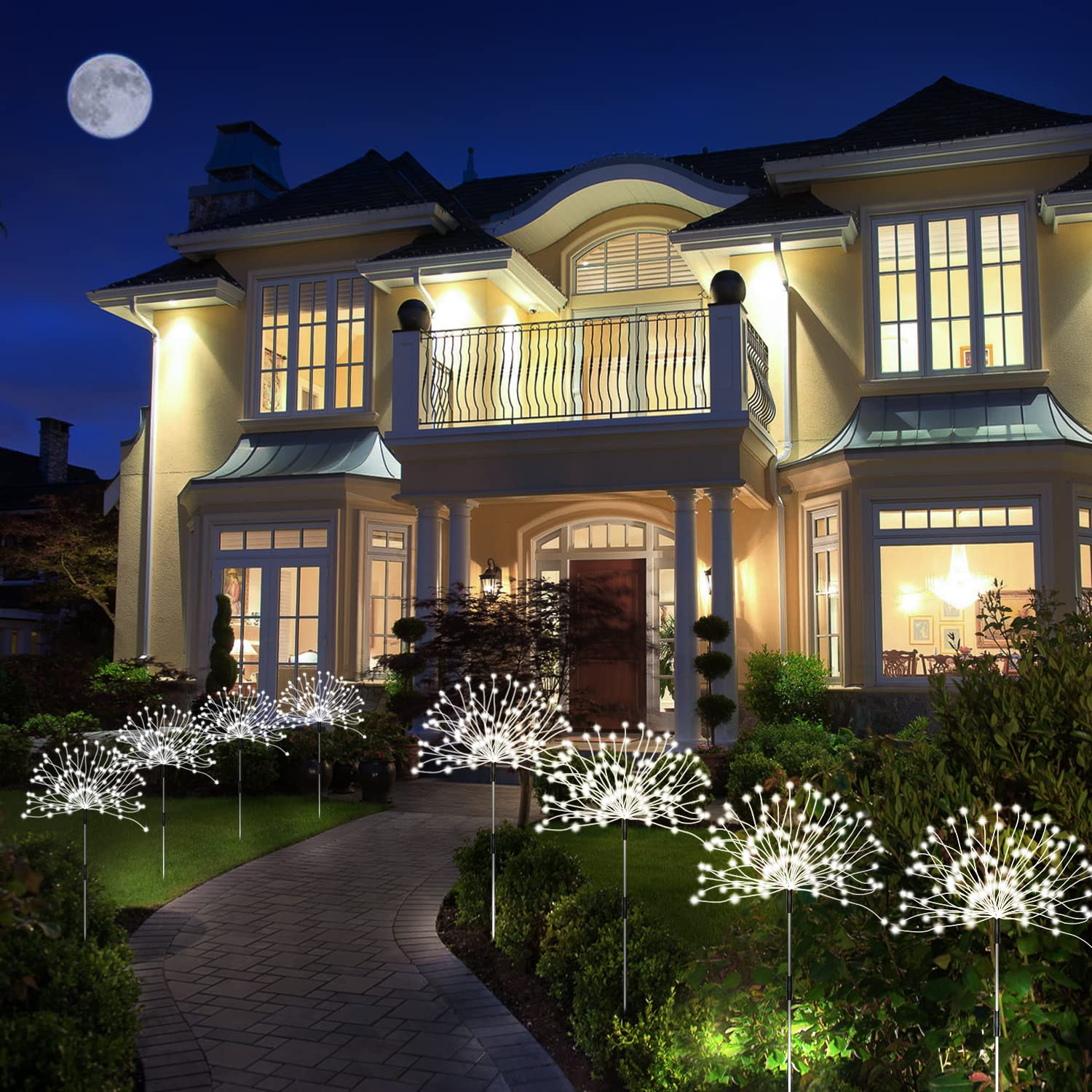 Unihoh Solar Garden Lights Outdoor, 4 Pack 120 Led Waterproof Decorative String Lights 8 Modes With Remote Diy Outdoor Decor For