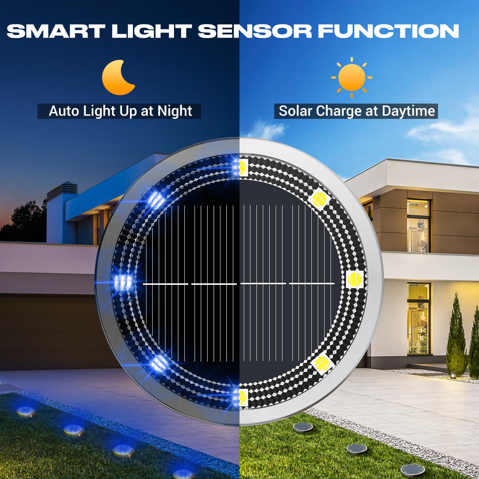 Peasur Mini Solar Ground Lights, 4 Pack, IP68 Waterproof, Stainless Steel, Blue, Outdoor Landscape Lighting for Pathway and Garden