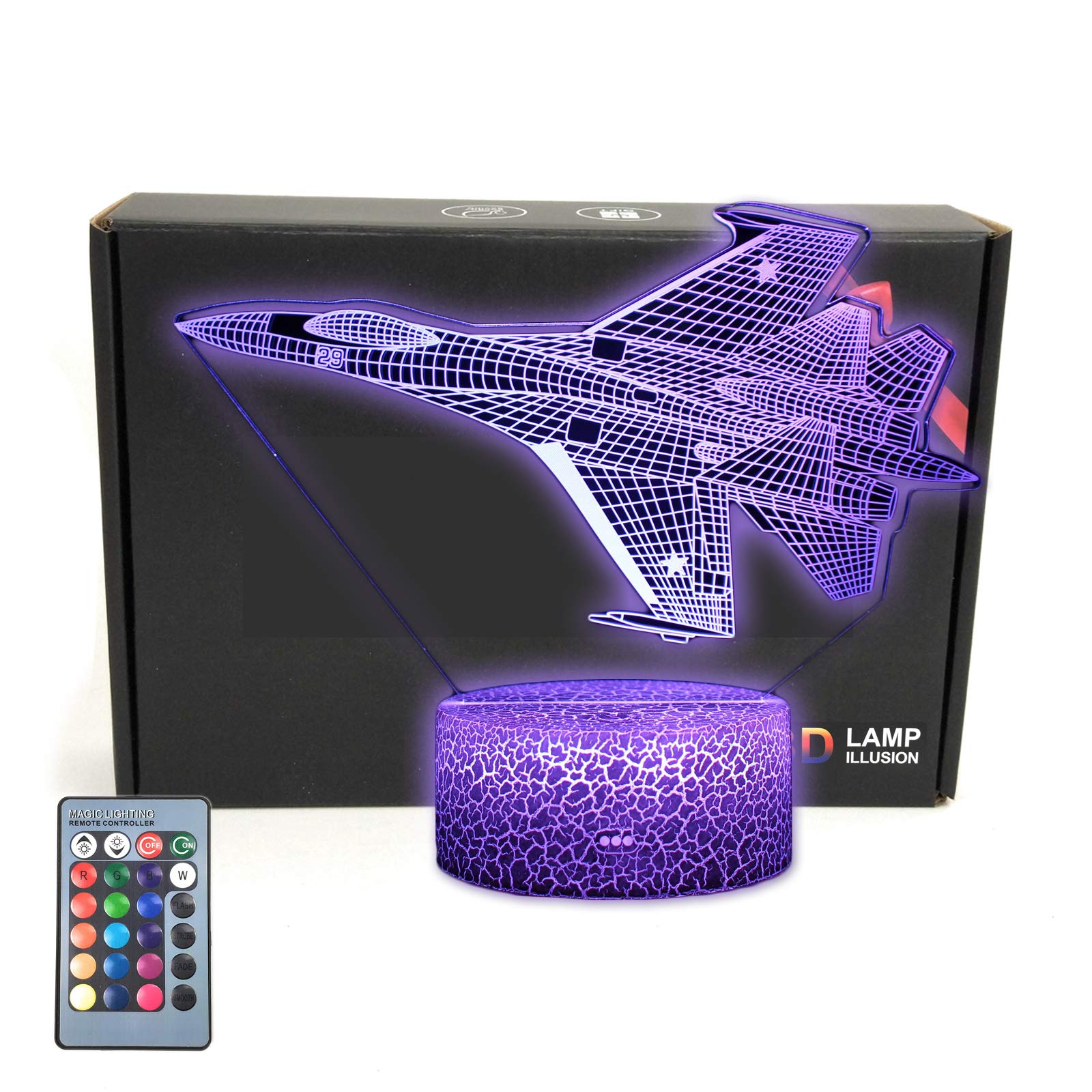 F-22 Raptor Model Fighter Jet Plane 3D Illusion Lamp Airplane Bedroom Decor Night Light Remote Gifts for Men,Kids,Boys,Girls,Fat