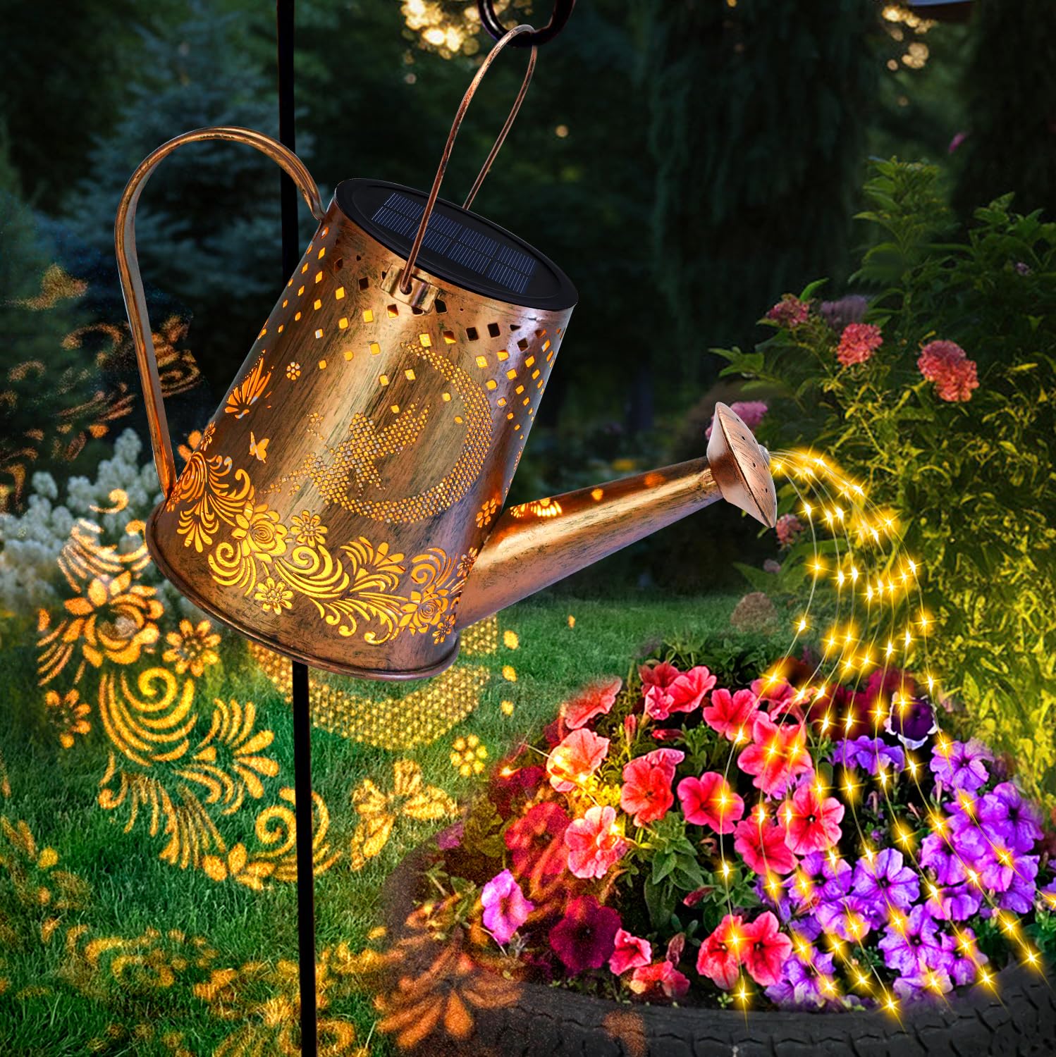 YJFWAL Solar Watering can with Lights, Unique Gifts for Mom Grandma Women Birthday, Waterproof Gardening Gifts Watering Can with