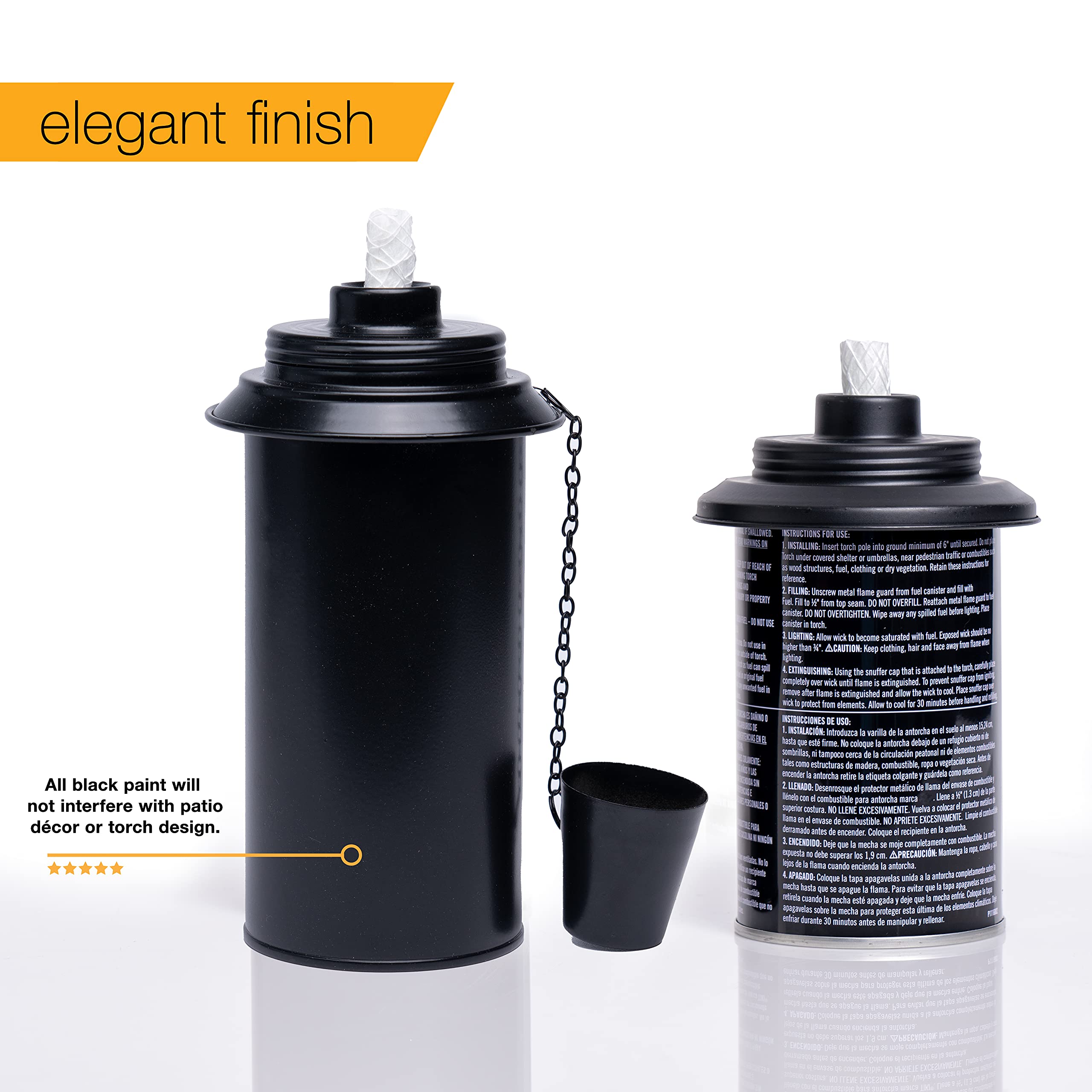 Backyadda 16 Oz Aluminum Tiki Torch Canister Replacement, 4-Pack, Rust-Proof, Easy Fill, Black Matte