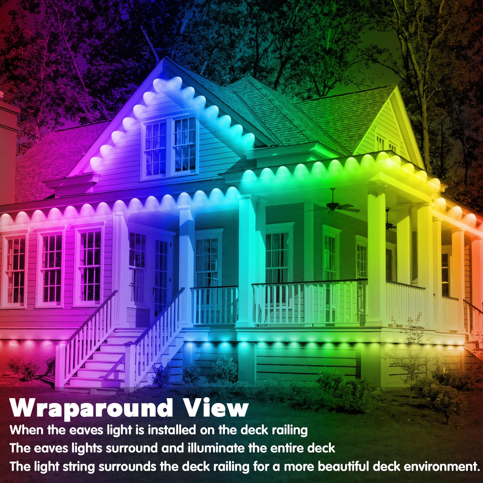 100Ft Permanent Outdoor Rgb Lights - Ip67 Waterproof With Smart App Control Remote, Diy Scene Modes, Music Synchronization, Eave
