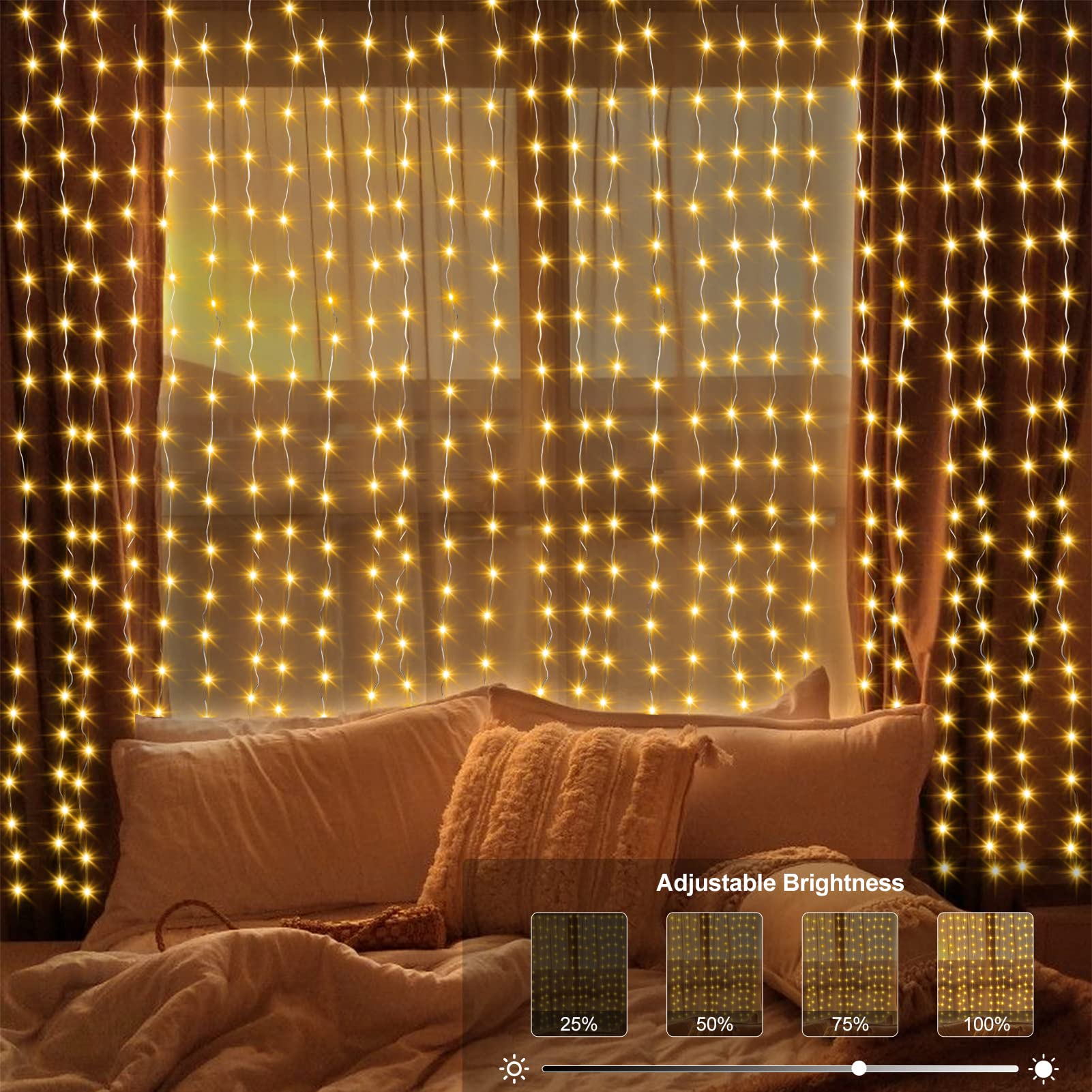 300 Led Fairy Curtain Lights 2 Color Changing, 9.8Ft X 9.8Ft Hanging Lights Battery Operated With Hooks, Outdoor Curtain Lights