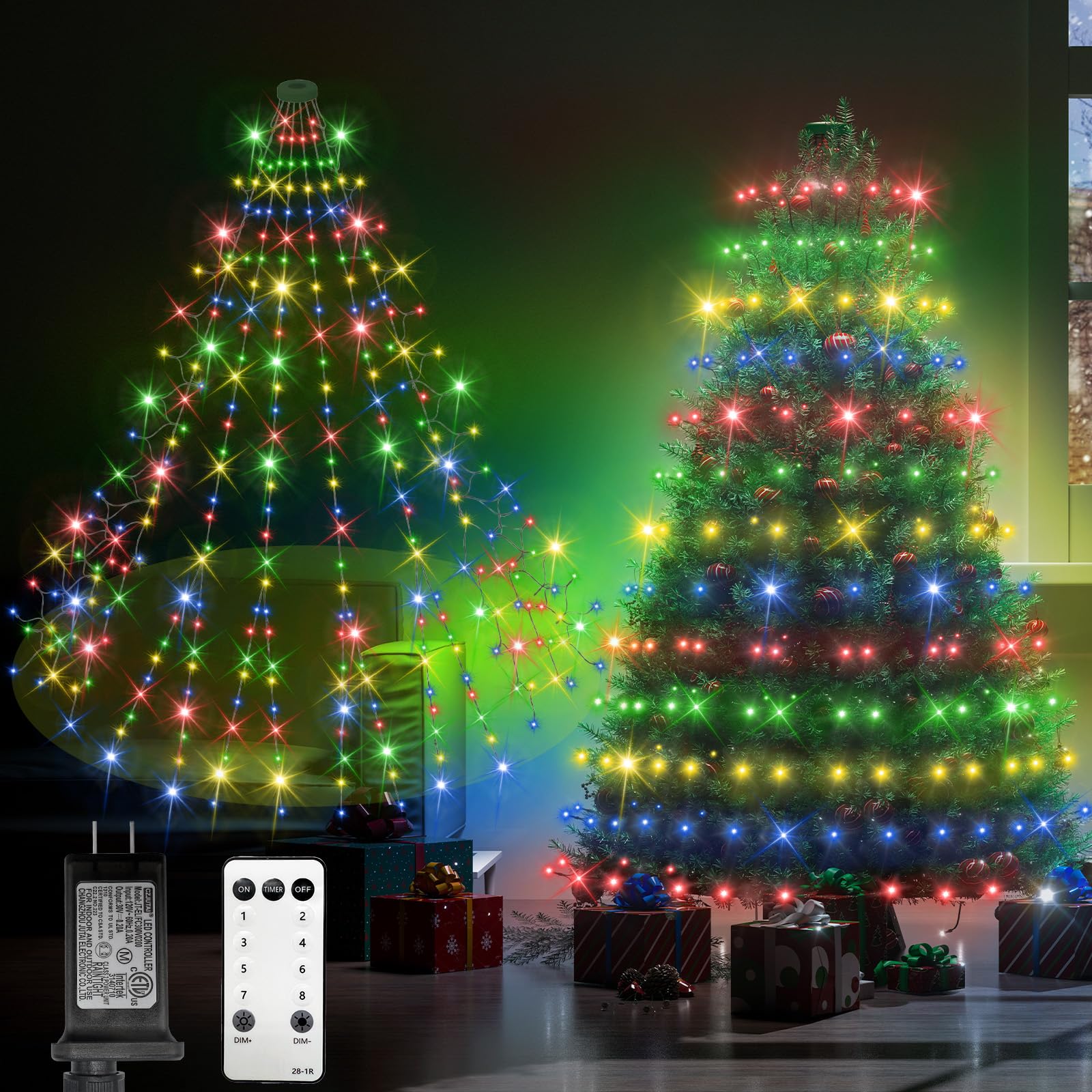 Christmas Tree Lights 644Leds 9.9Ft 14 Lines Forked Christmas Lights with 8 Modes and Timer Dimmable Cascading Twinkle Christmas Tree Lights Outdoor Indoor for 8-10Ft Xmas Trees Decor(Multicolor)