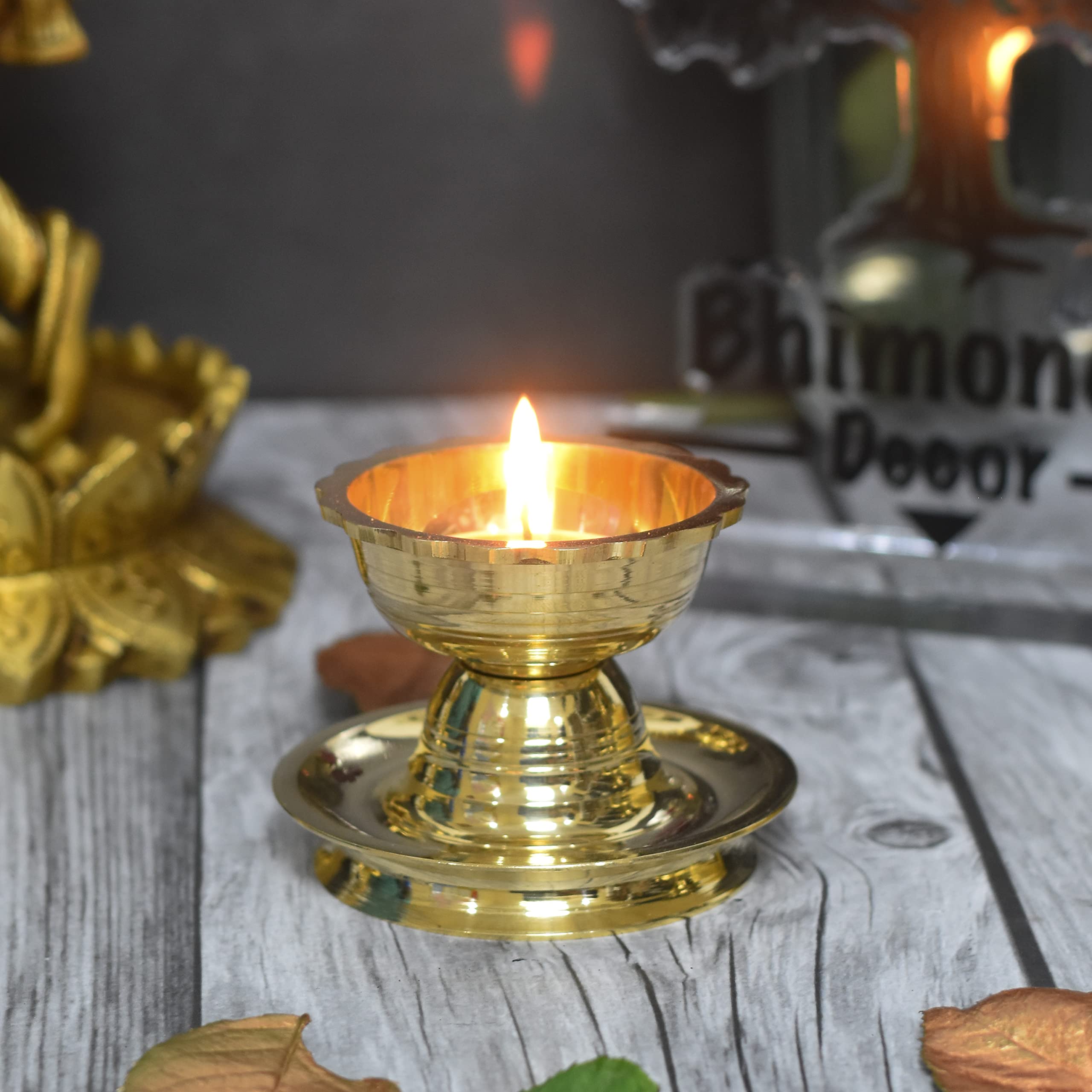 Bhimonee Decor Pure Brass Udupi Nanda Table Diya, 2.5 inches , brass, Pack of 1 pc