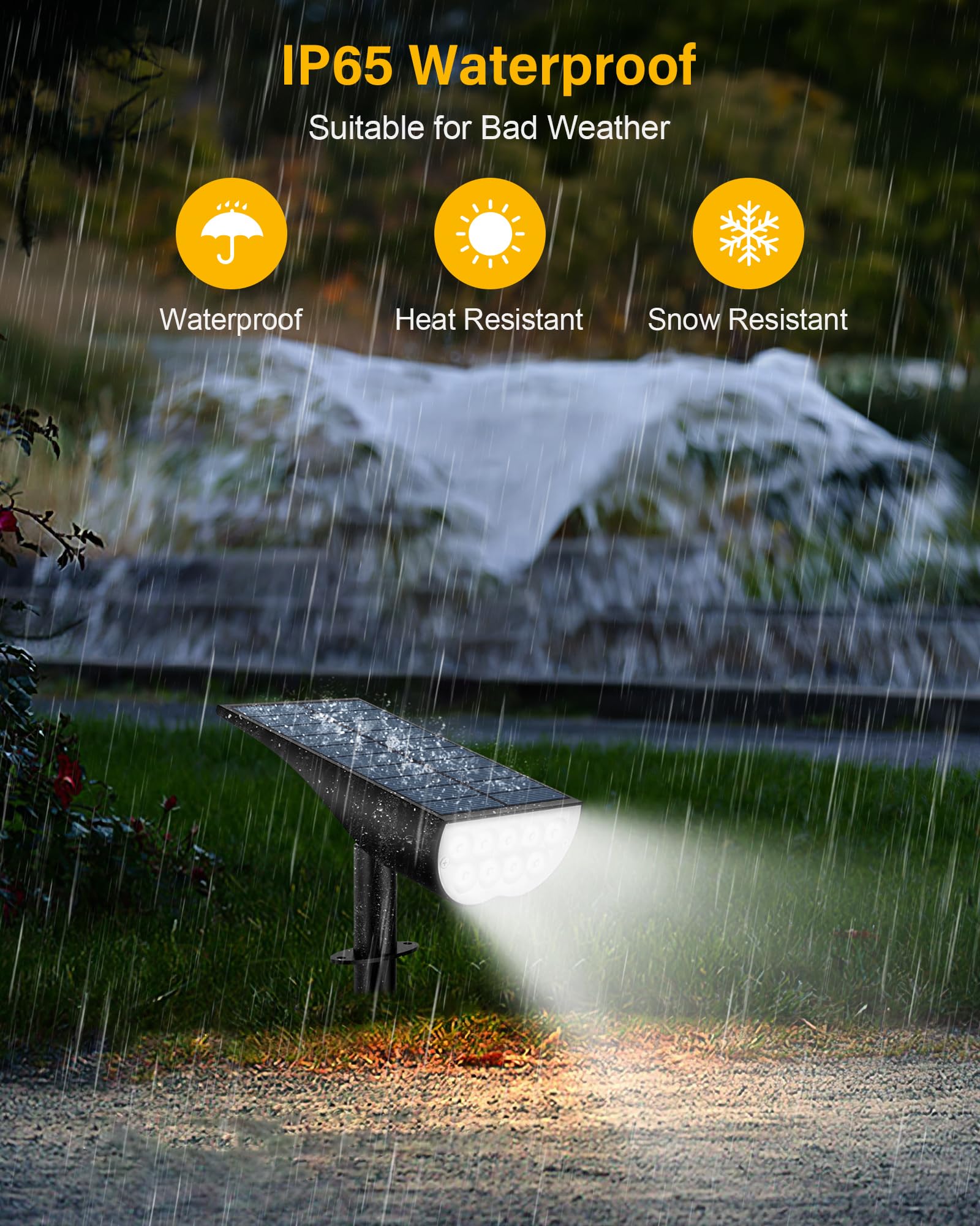 BAXIA TECHNOLOGY Solar Spot Lights Outdoor, IP65 Waterproof, 3 Lighting Modes, Cold White, 4 Pack