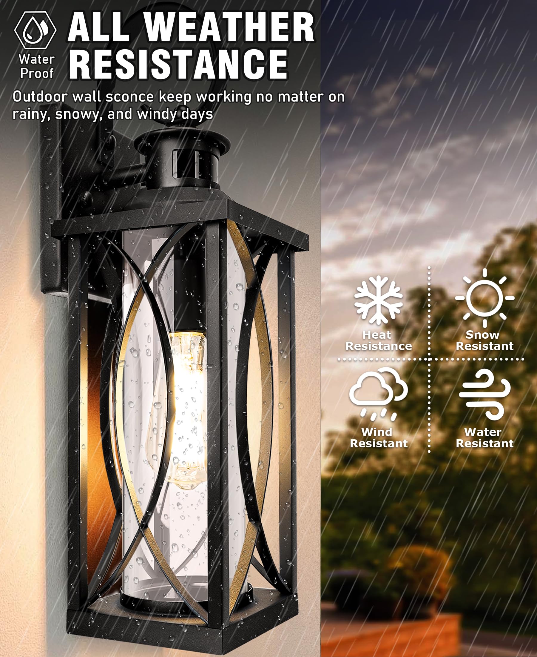 DBF Motion Sensor Outdoor Wall Lights, Anti-Rust Waterproof, E26 Socket, Black, Dusk to Dawn, Model B06140PG